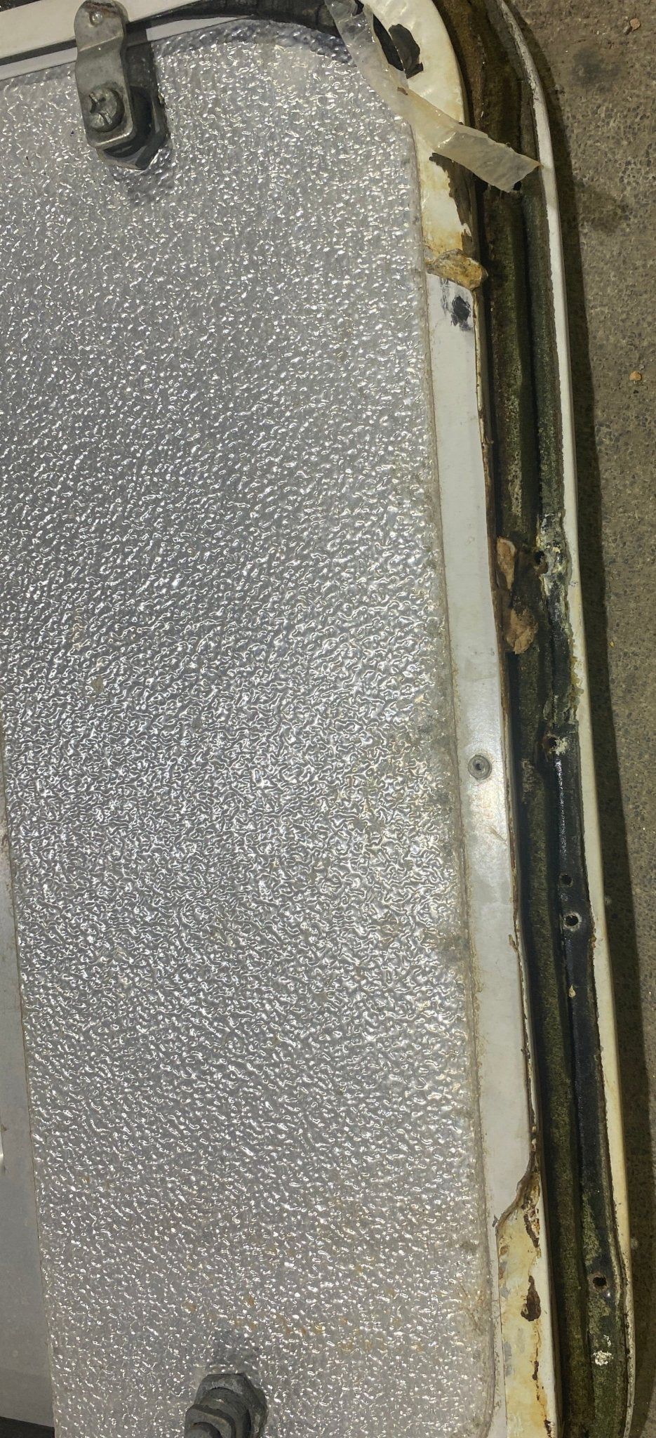 Used Radius Cornered Battery / Propane Cargo Door 18 3/4" x 11 3/4" x 3/4" D - Young Farts RV Parts