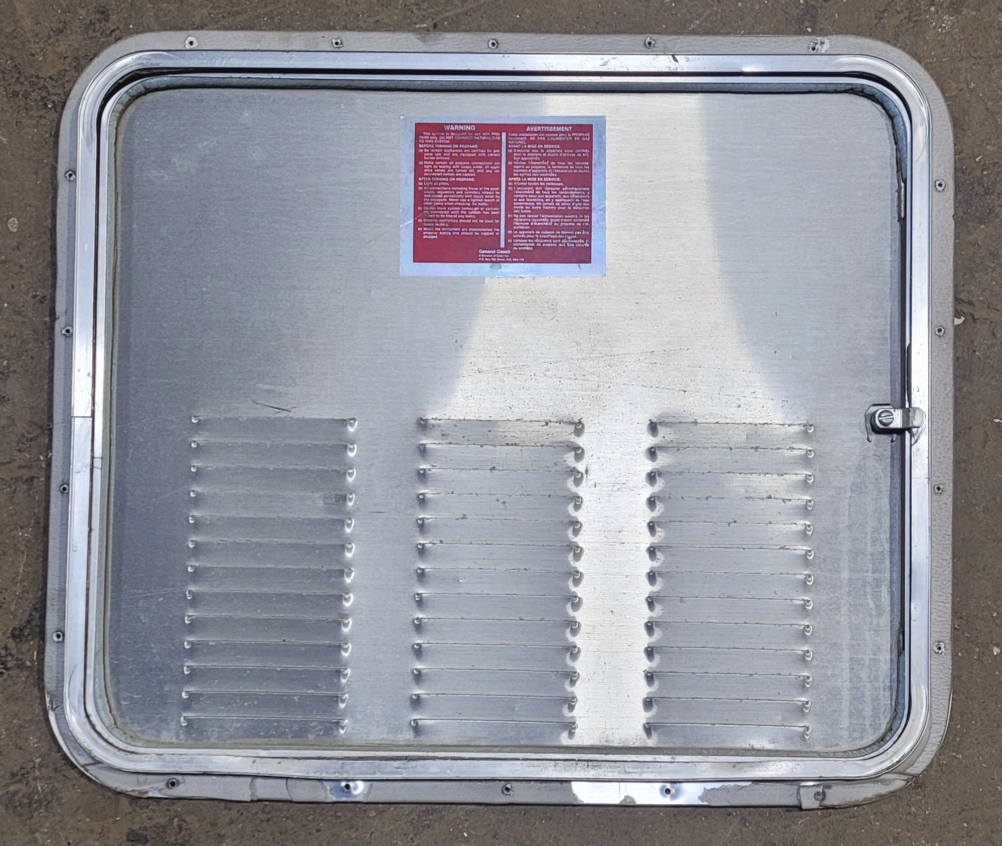 Used Radius Cornered Battery / Propane Cargo Door 25 3/4" x 21 7/8" x 3/4" D - Young Farts RV Parts