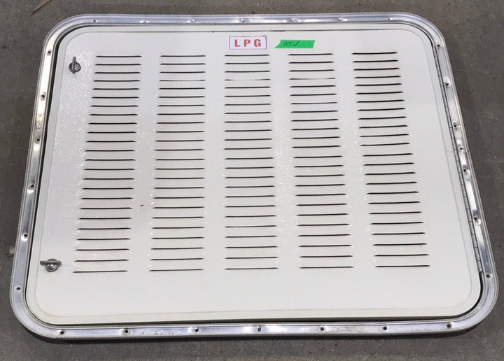 Used Radius Cornered Battery / Propane Cargo Door 27 7/8" W x 26" H X 3/4" D - Young Farts RV Parts
