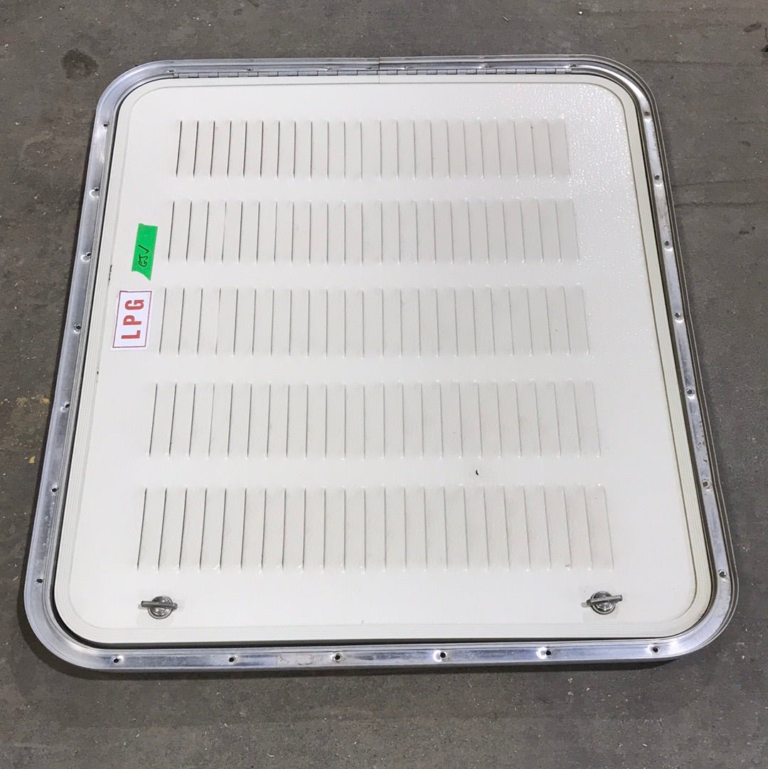Used Radius Cornered Battery / Propane Cargo Door 27 7/8" W x 26" H X 3/4" D - Young Farts RV Parts