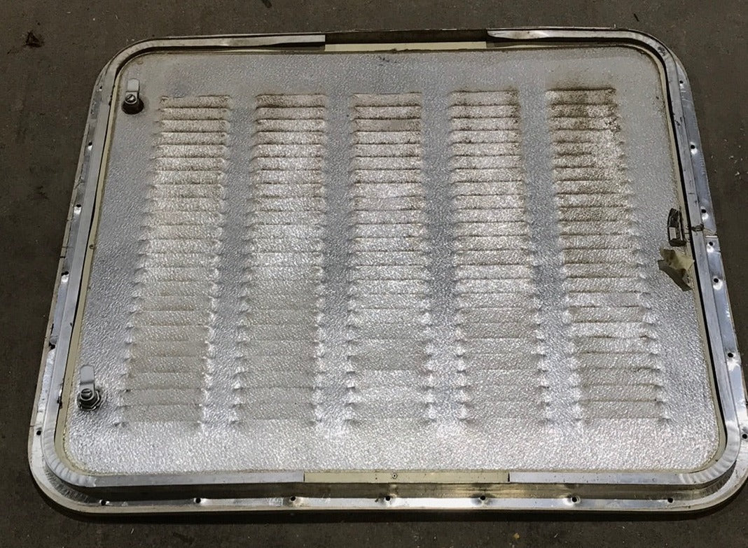 Used Radius Cornered Battery / Propane Cargo Door 27 7/8" W x 26" H X 3/4" D - Young Farts RV Parts