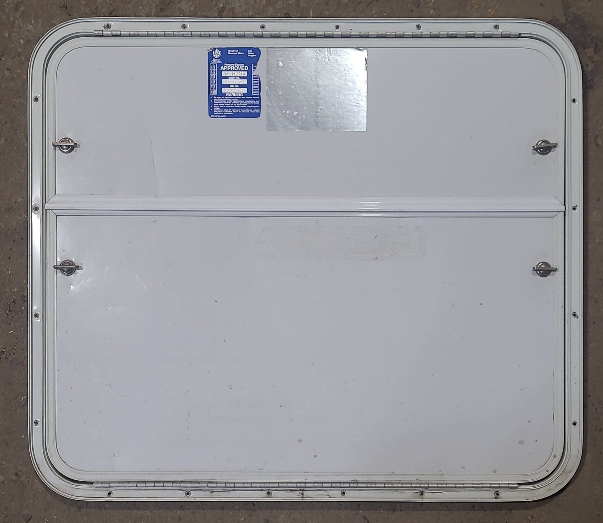 Used Radius Cornered Battery / Propane Cargo Door 29 7/8" x 25 7/8" x 5/8" D - Young Farts RV Parts