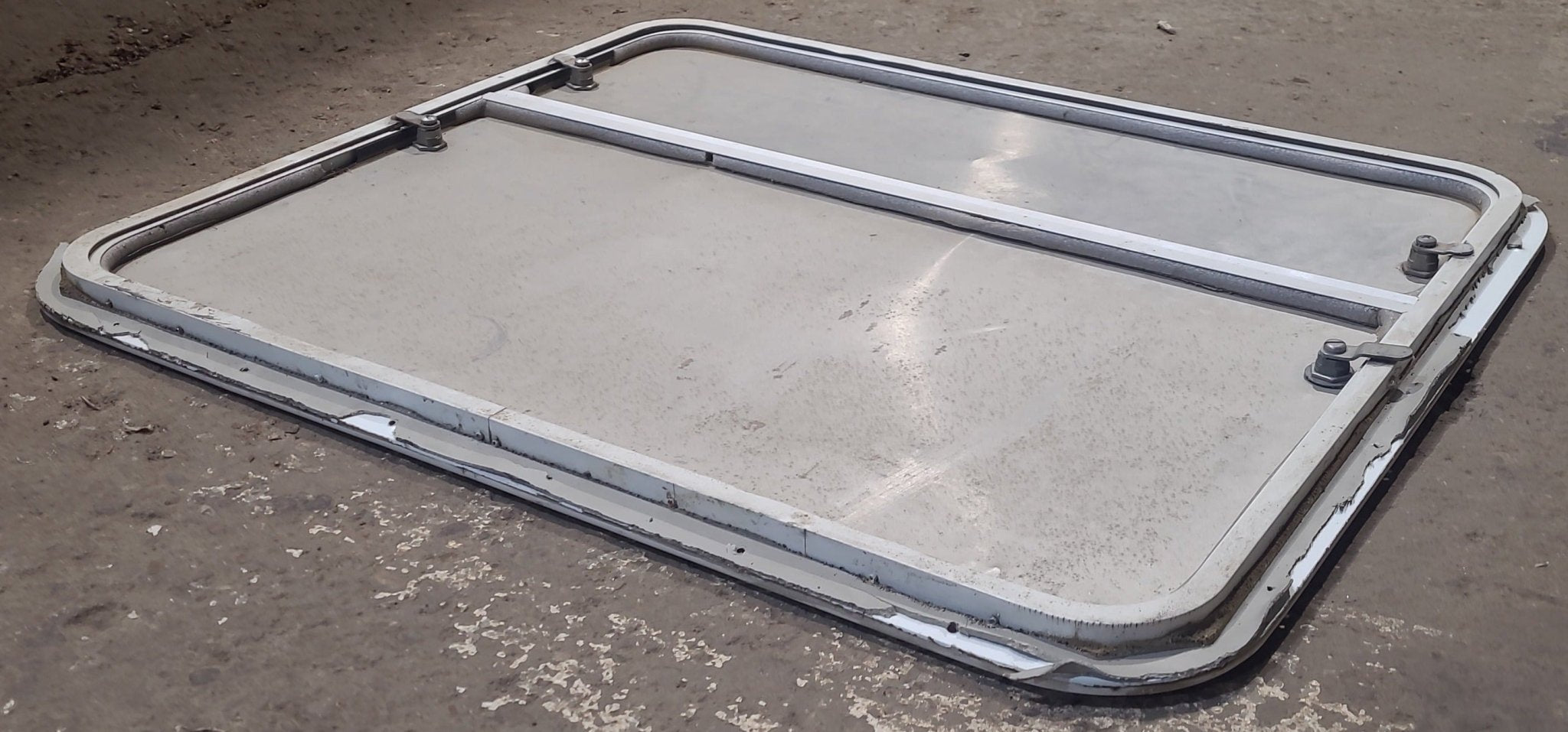 Used Radius Cornered Battery / Propane Cargo Door 29 7/8" x 25 7/8" x 5/8" D - Young Farts RV Parts