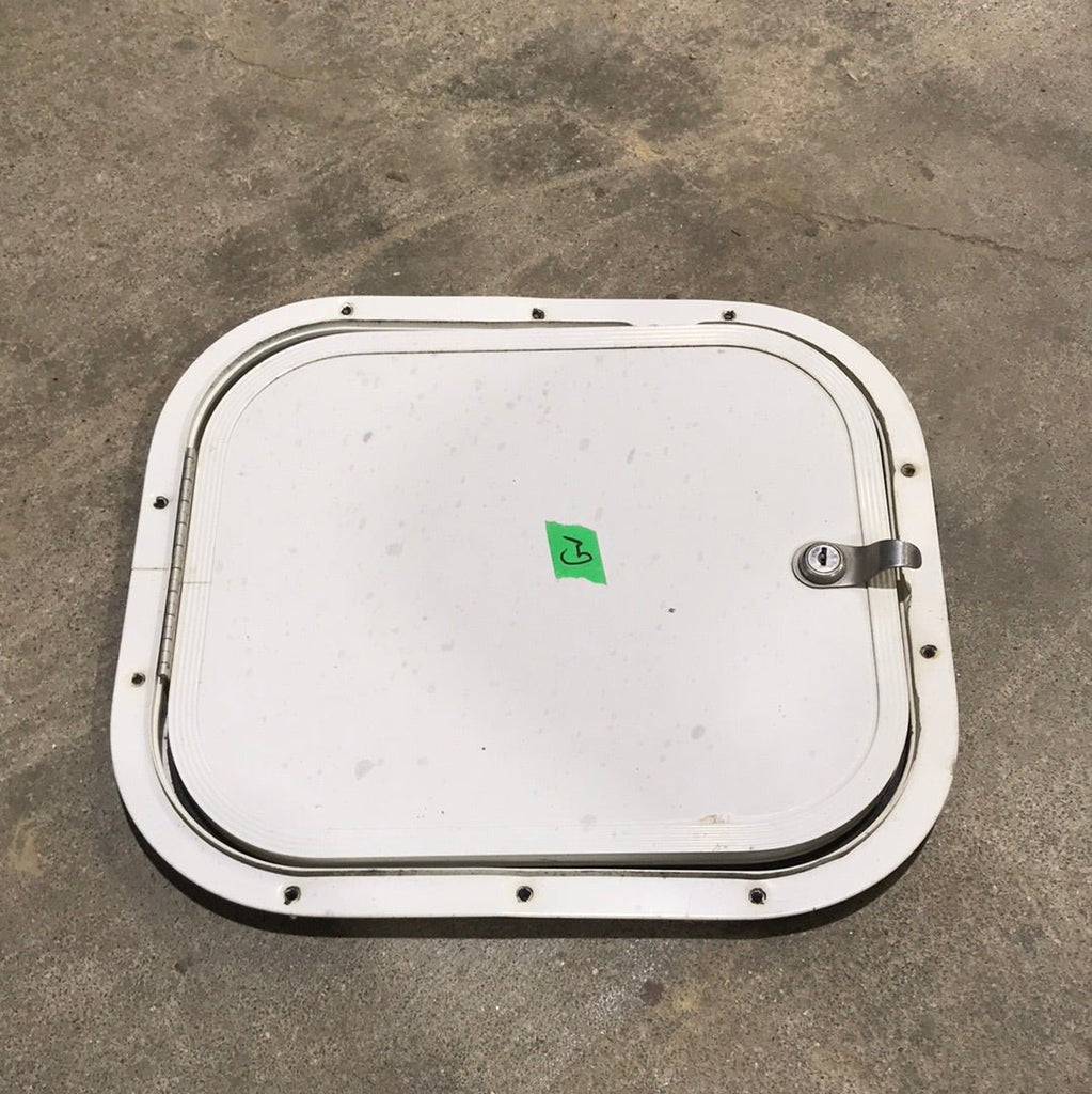 Used Radius Cornered Battery/Cargo Door 13 3/4" x 11 1/2" x 5/8 "D - Young Farts RV Parts