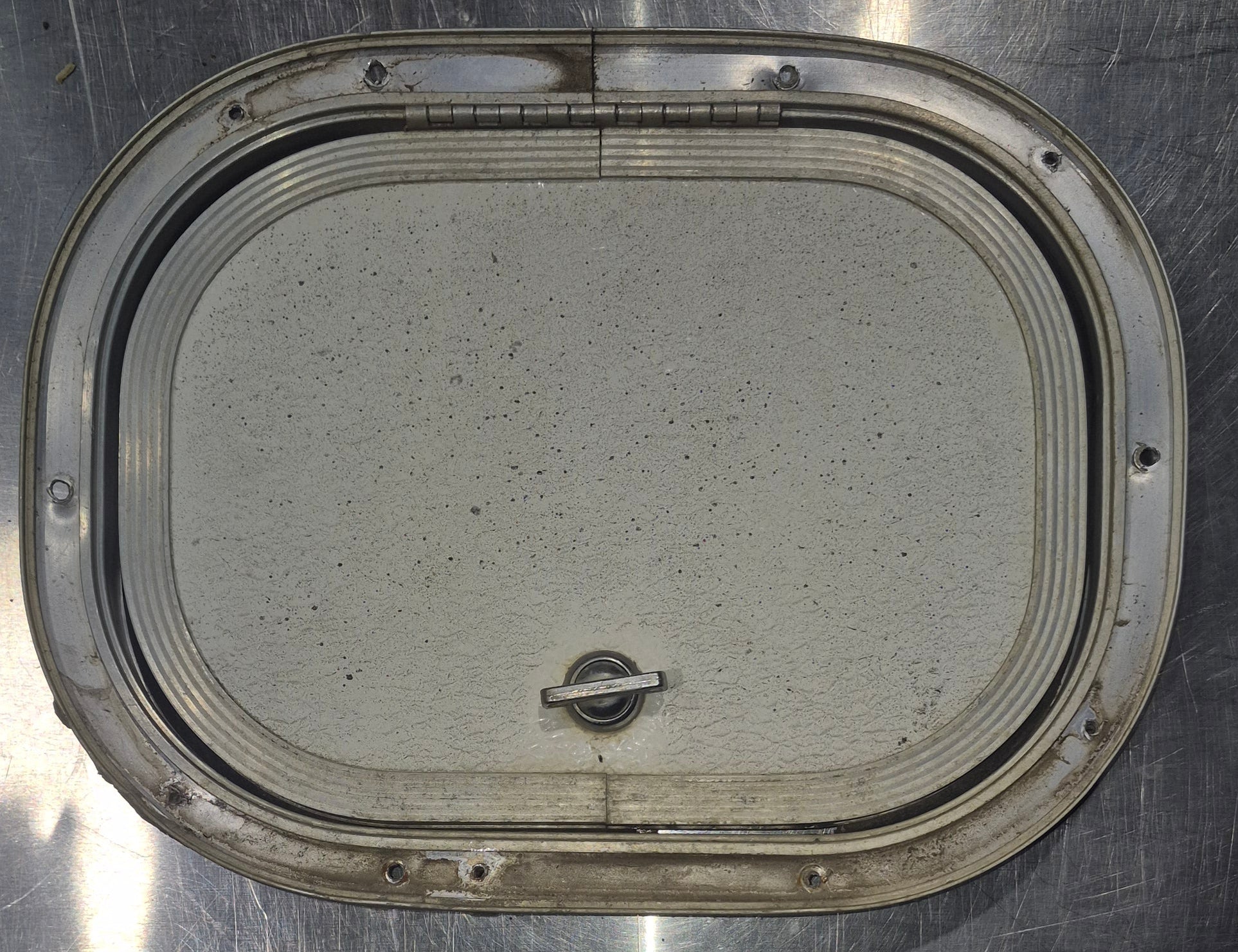 Used Radius Cornered Cargo Door 10 3/4" x 7 3/4" x 5/8"D - Young Farts RV Parts