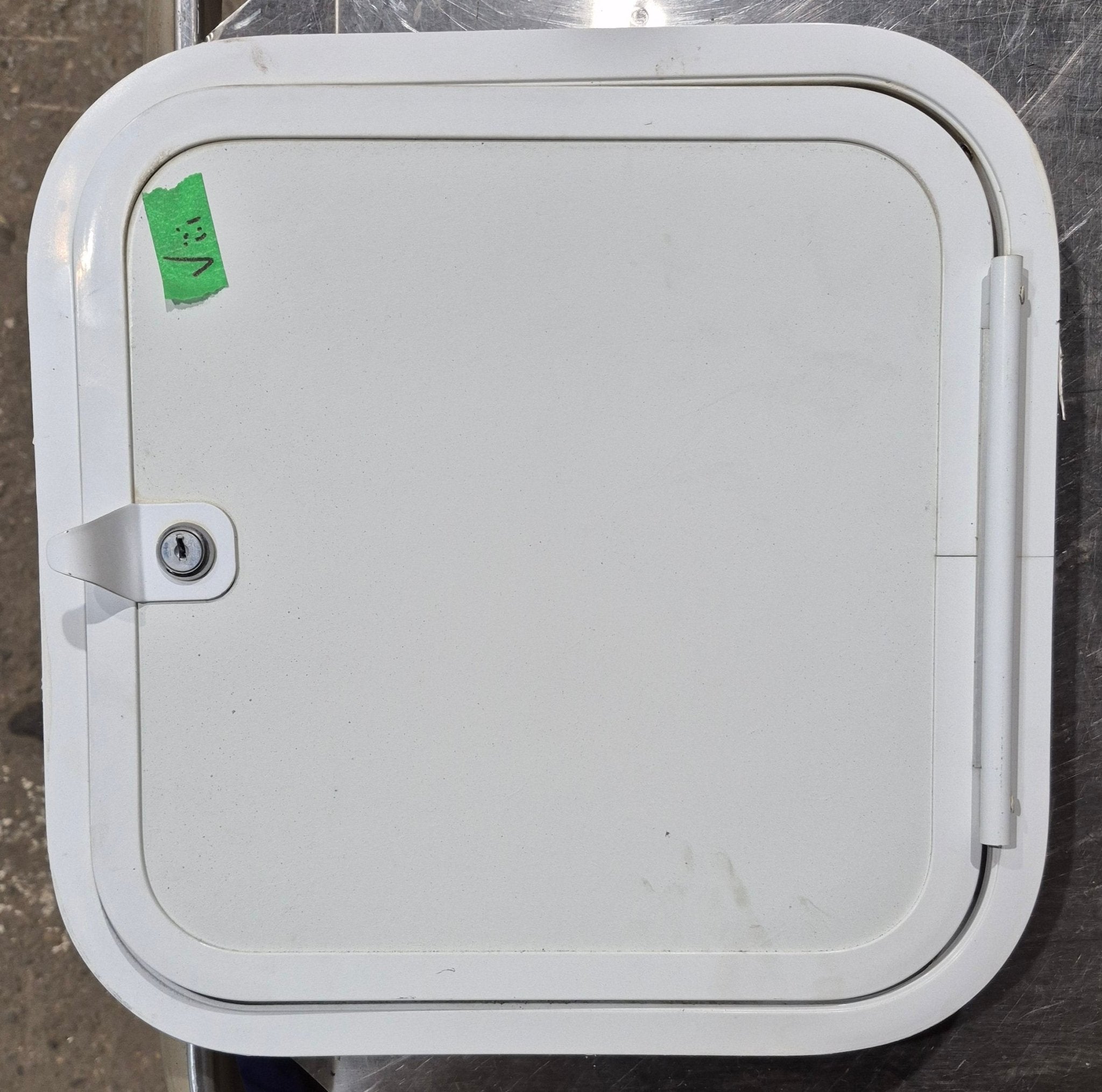 Used Radius Cornered Cargo Door 13 3/4" x 13 3/4" x 3/4" D - Young Farts RV Parts