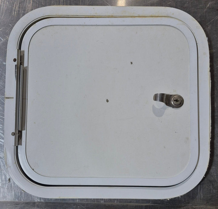 Used Radius Cornered Cargo Door 13 5/8" x 12 3/4" x 3/4" D - Young Farts RV Parts