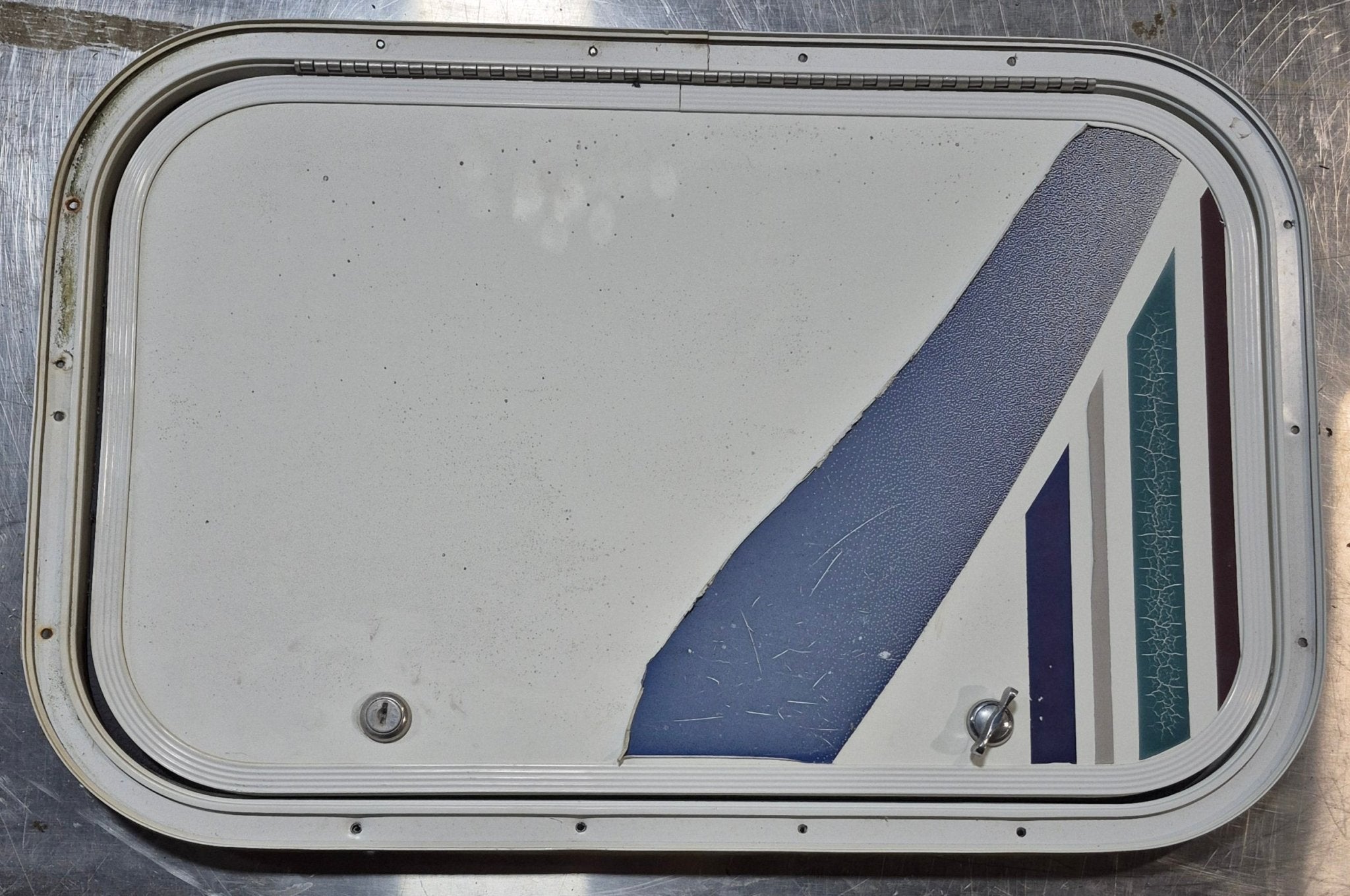 Used Radius Cornered Cargo Door 21 7/8" x 13 3/4" x 1/2" - Young Farts RV Parts