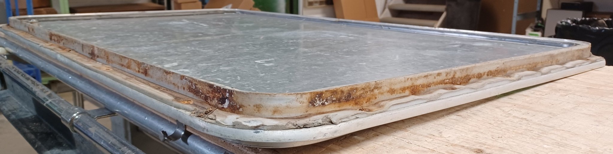 Used Radius Cornered Cargo Door 43 3/4" x 25 7/8" x 3/4" D - Young Farts RV Parts