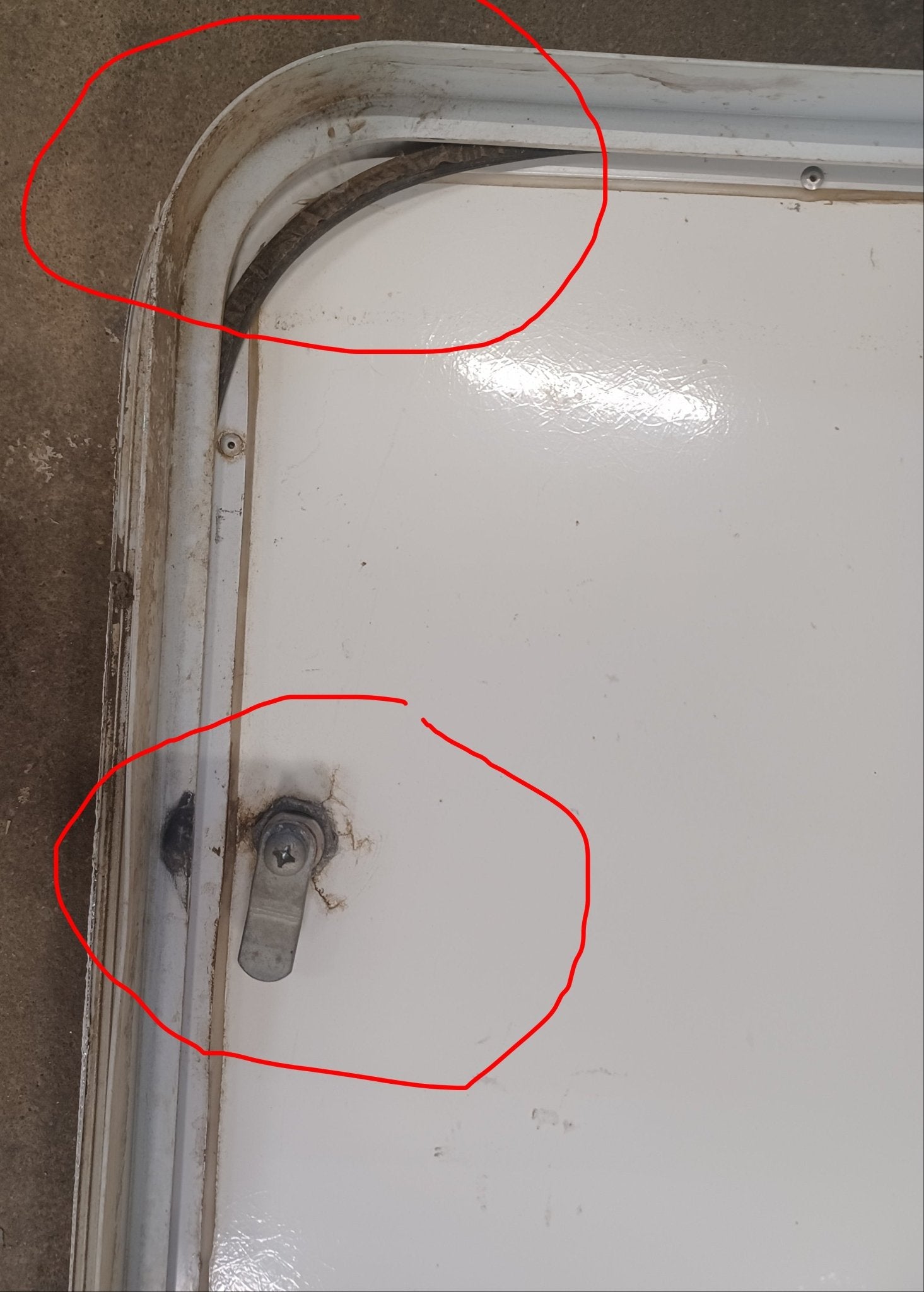 Used Radius Cornered Cargo Door 47 5/8" x 23 3/4" x 1 7/8" D - Young Farts RV Parts