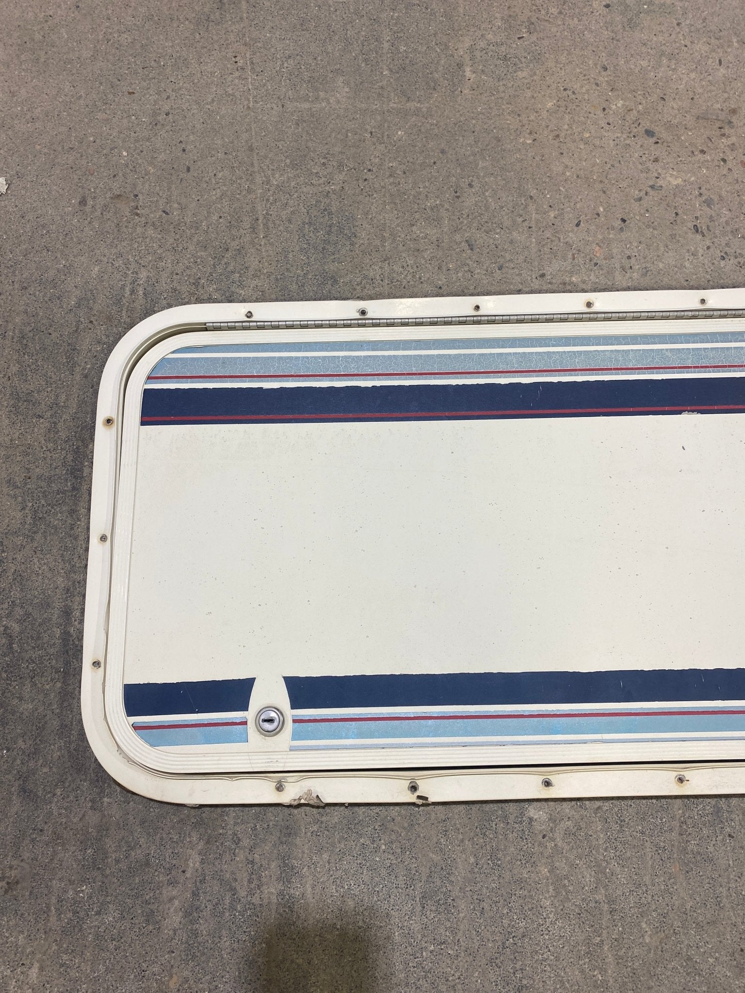 Used Radius Cornered Cargo Door 49 3/4" W x 14 3/4" H X 1/2" D - Young Farts RV Parts