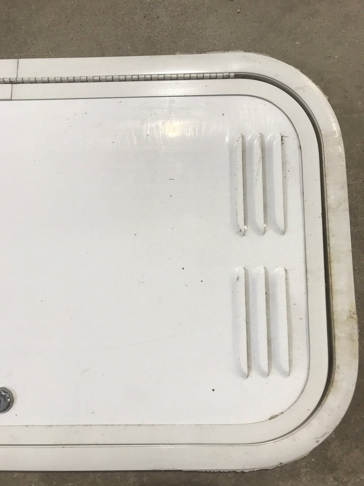 Used Radius Cornered Propane / Battery Cargo Door 13 3/4" x 24" x 1"D - Young Farts RV Parts