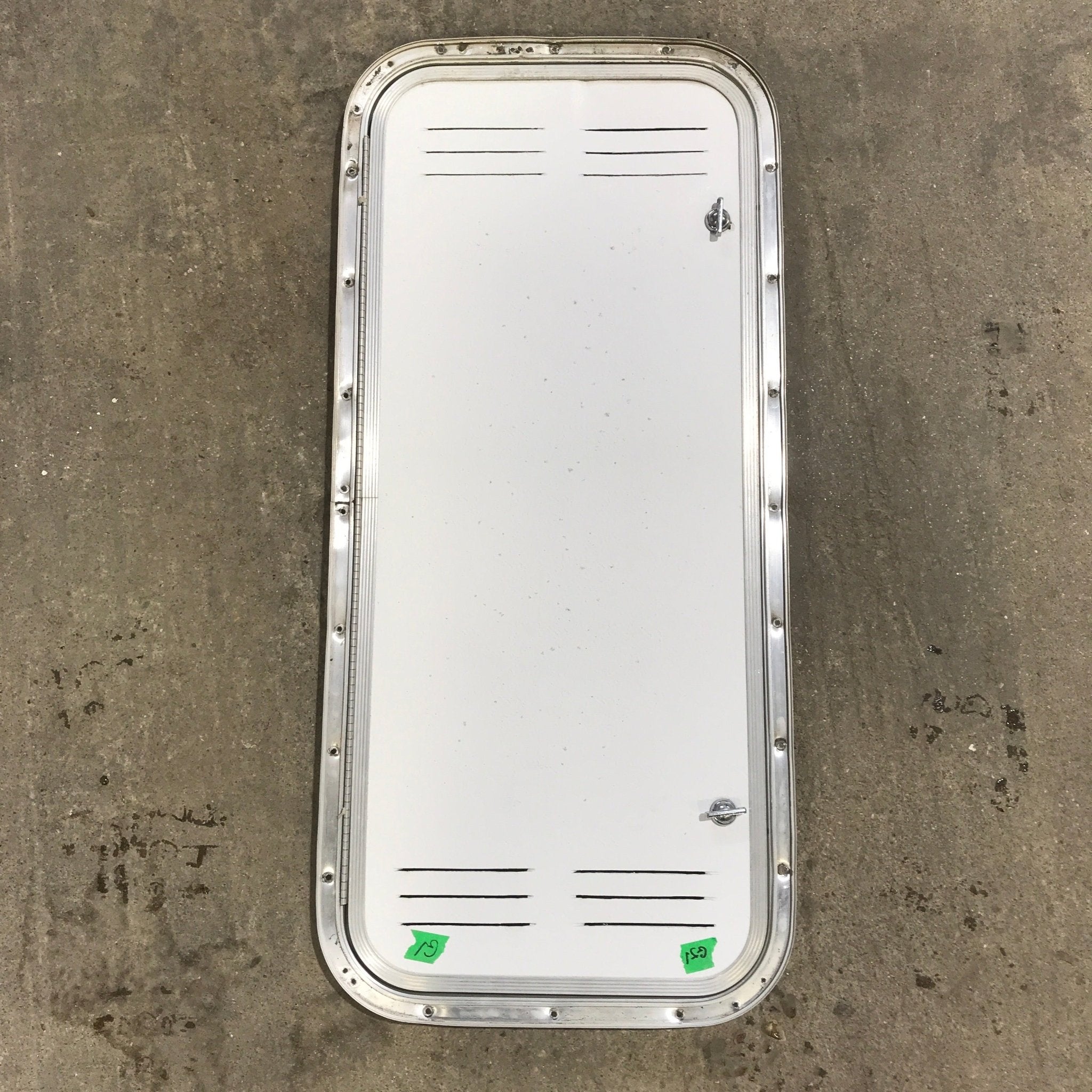 Used Radius Cornered Propane / Battery Cargo Door 13 3/4" x 31 3/4" x 3/4" D - Young Farts RV Parts