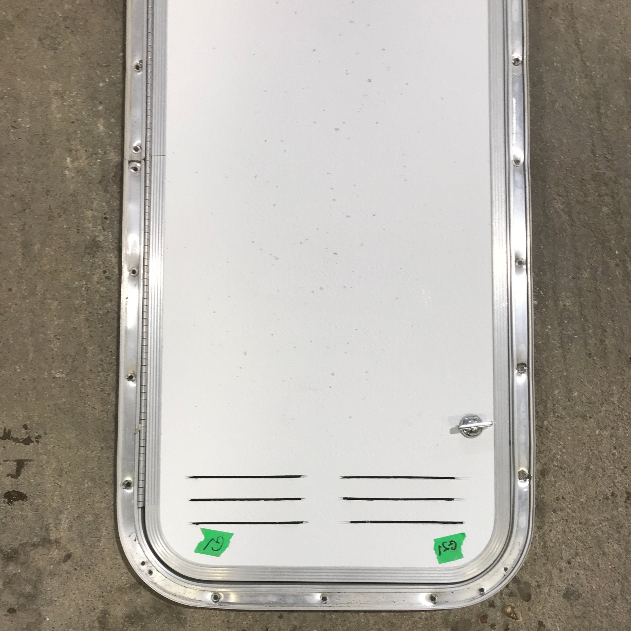 Used Radius Cornered Propane / Battery Cargo Door 13 3/4" x 31 3/4" x 3/4" D - Young Farts RV Parts