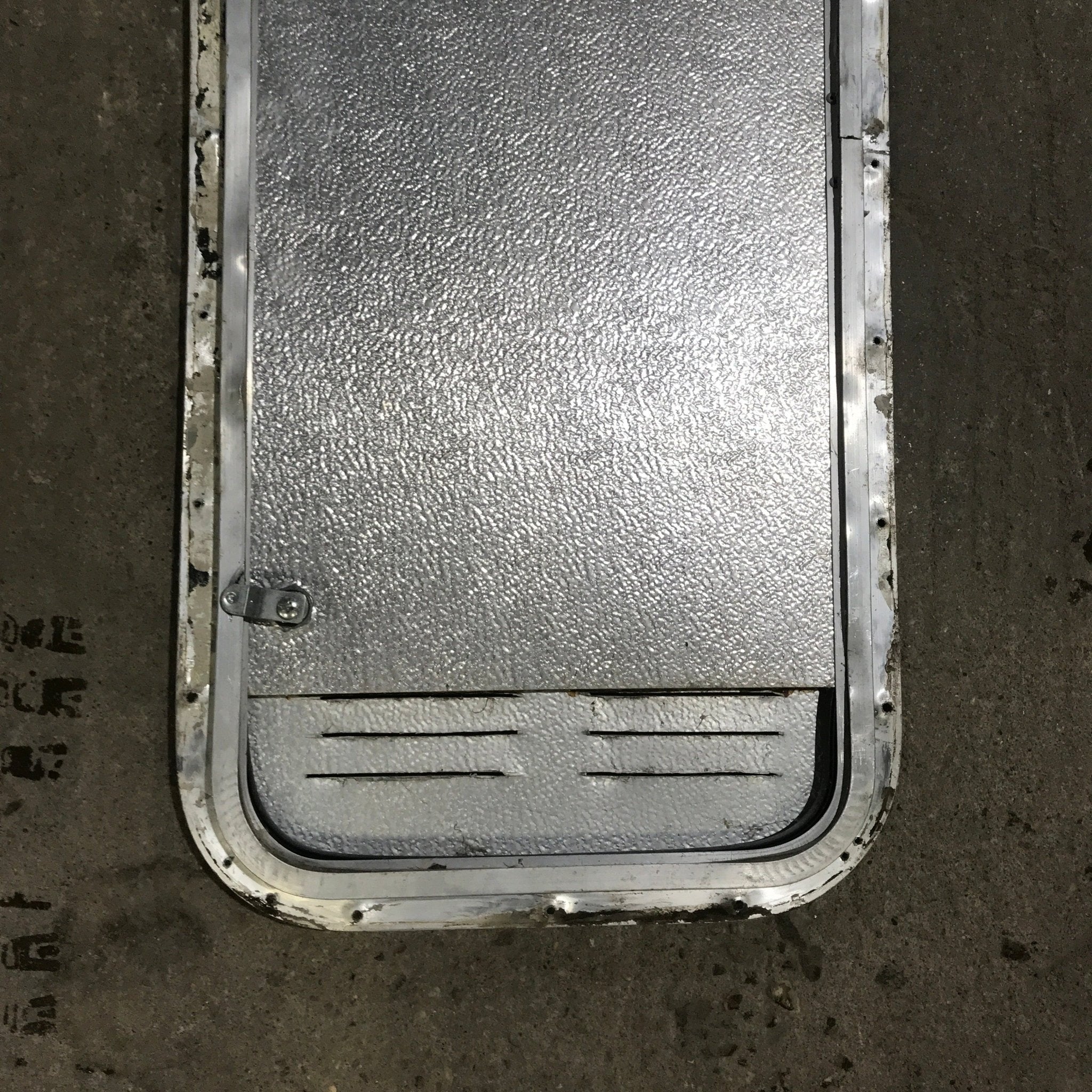 Used Radius Cornered Propane / Battery Cargo Door 13 3/4" x 31 3/4" x 3/4" D - Young Farts RV Parts