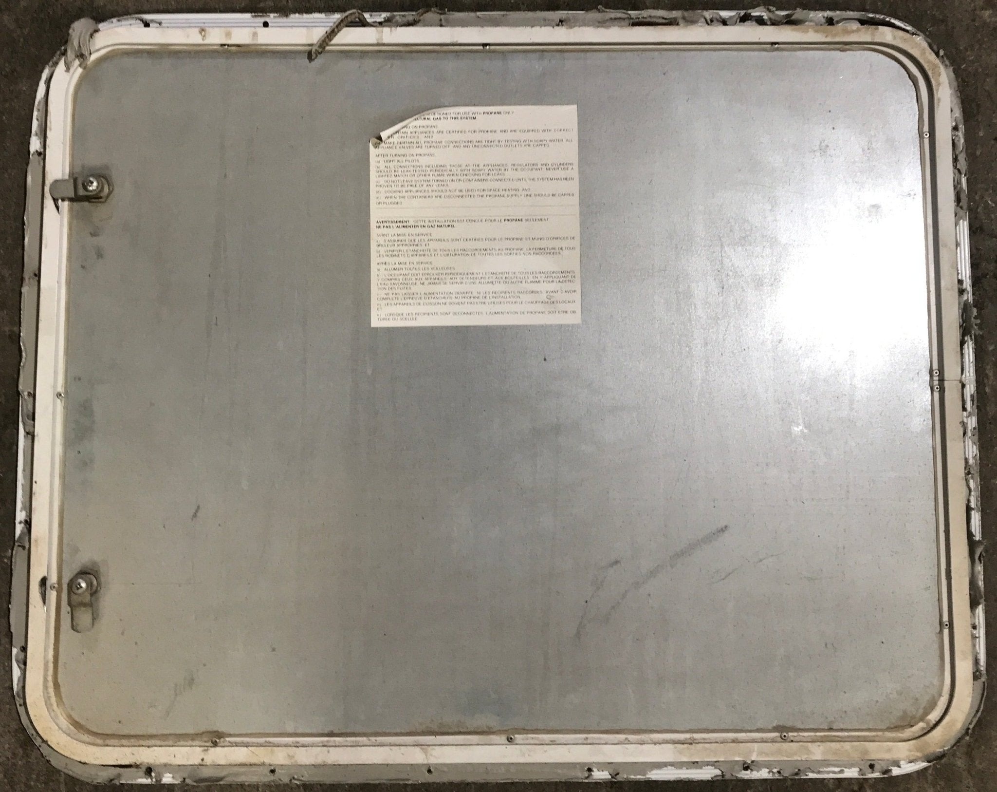 Used Radius Cornered Propane Cargo Door 29 3/4" x 23 3/4" x 3/4" D - Young Farts RV Parts