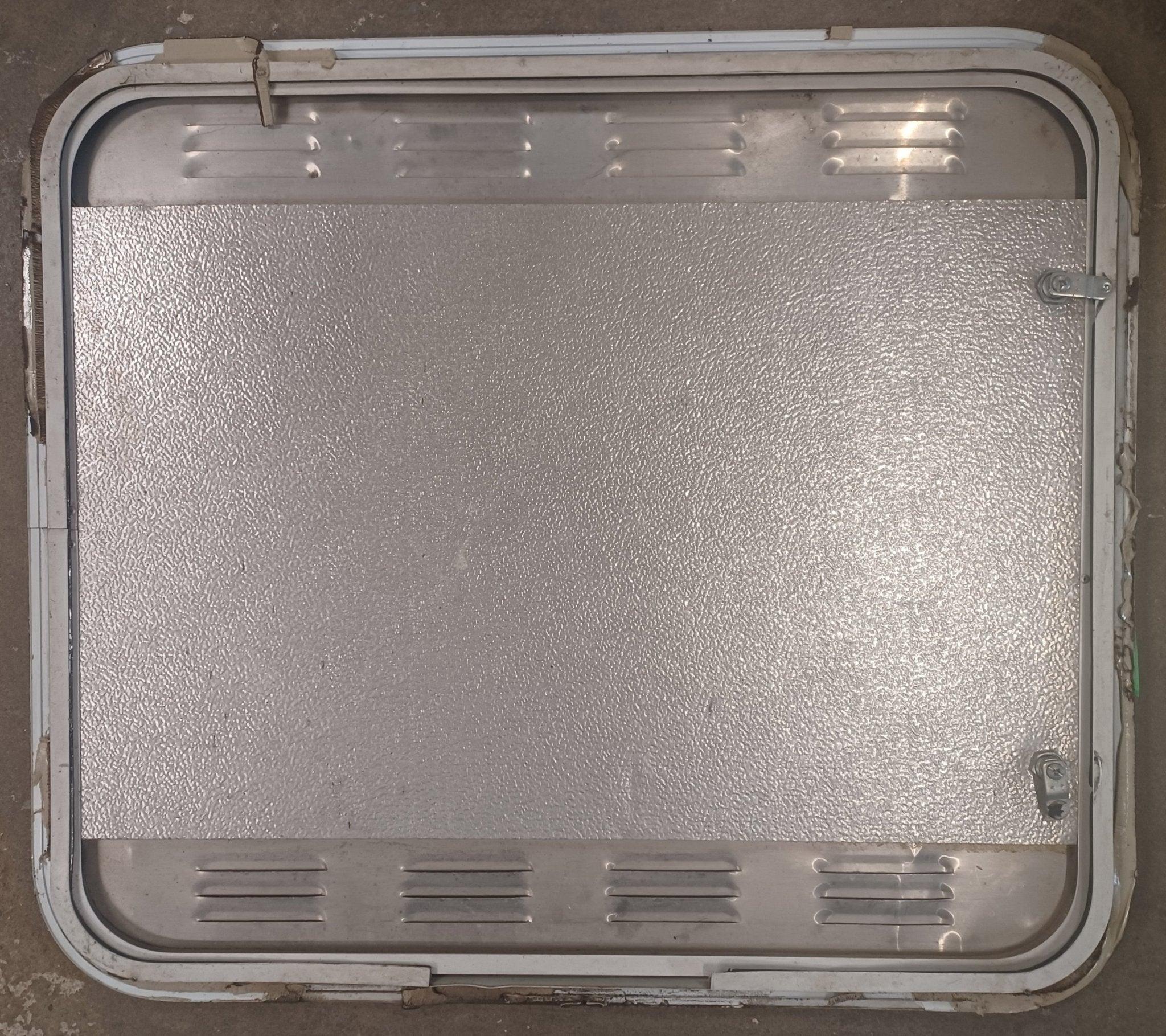 Used Radius Cornered Propane Cargo Door 29 5/8" x 26" x 5/8"D - Young Farts RV Parts