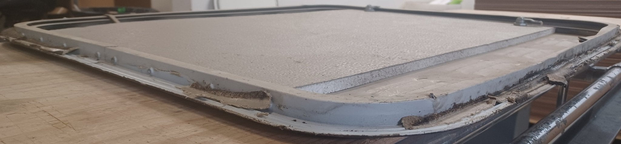 Used Radius Cornered Propane Cargo Door 29 5/8" x 26" x 5/8"D - Young Farts RV Parts