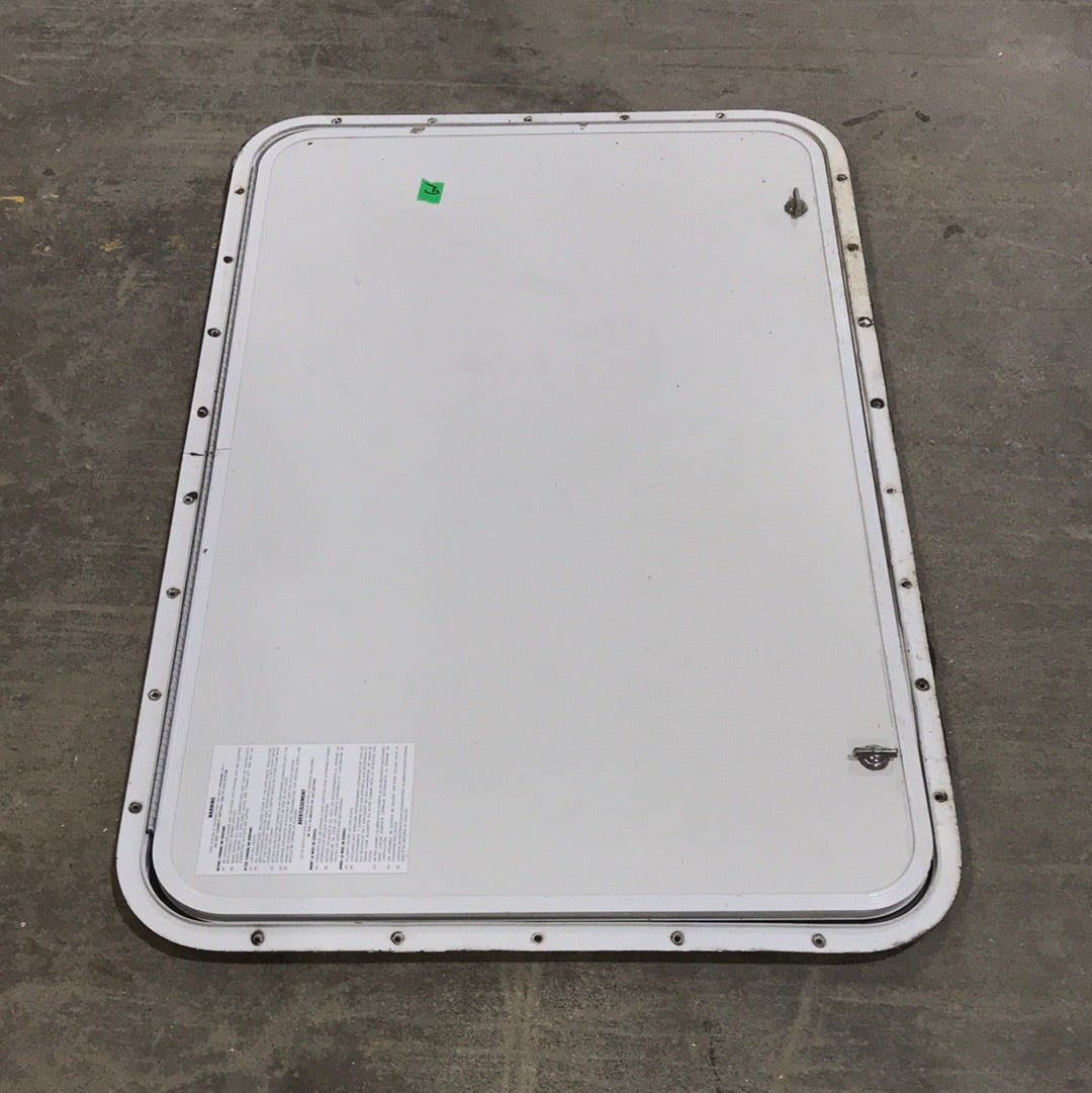 Used Radius Cornered Propane Cargo Door 35 3/4" W x 23 1/2" H x 5/8" D - Young Farts RV Parts