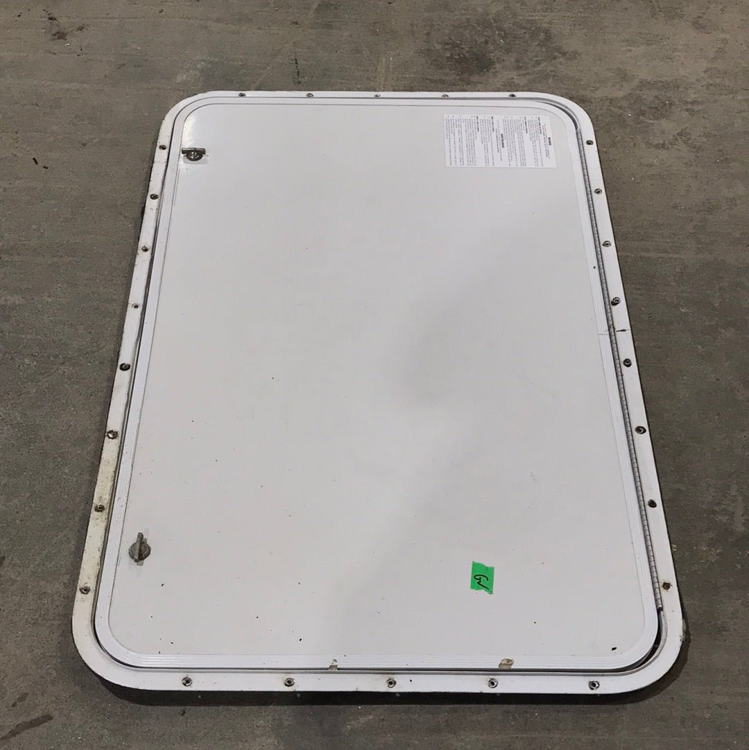 Used Radius Cornered Propane Cargo Door 35 3/4" W x 23 1/2" H x 5/8" D - Young Farts RV Parts