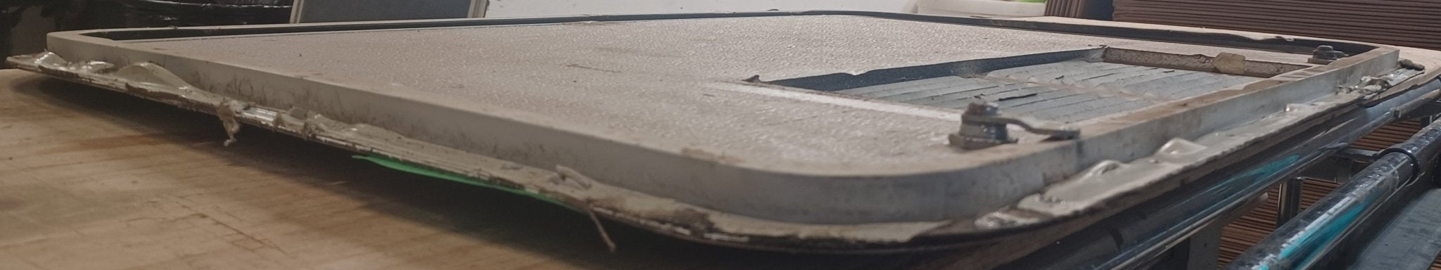 Used Radius Cornered Propane Cargo Door 36" x 23 1/4" x 5/8"D - Young Farts RV Parts