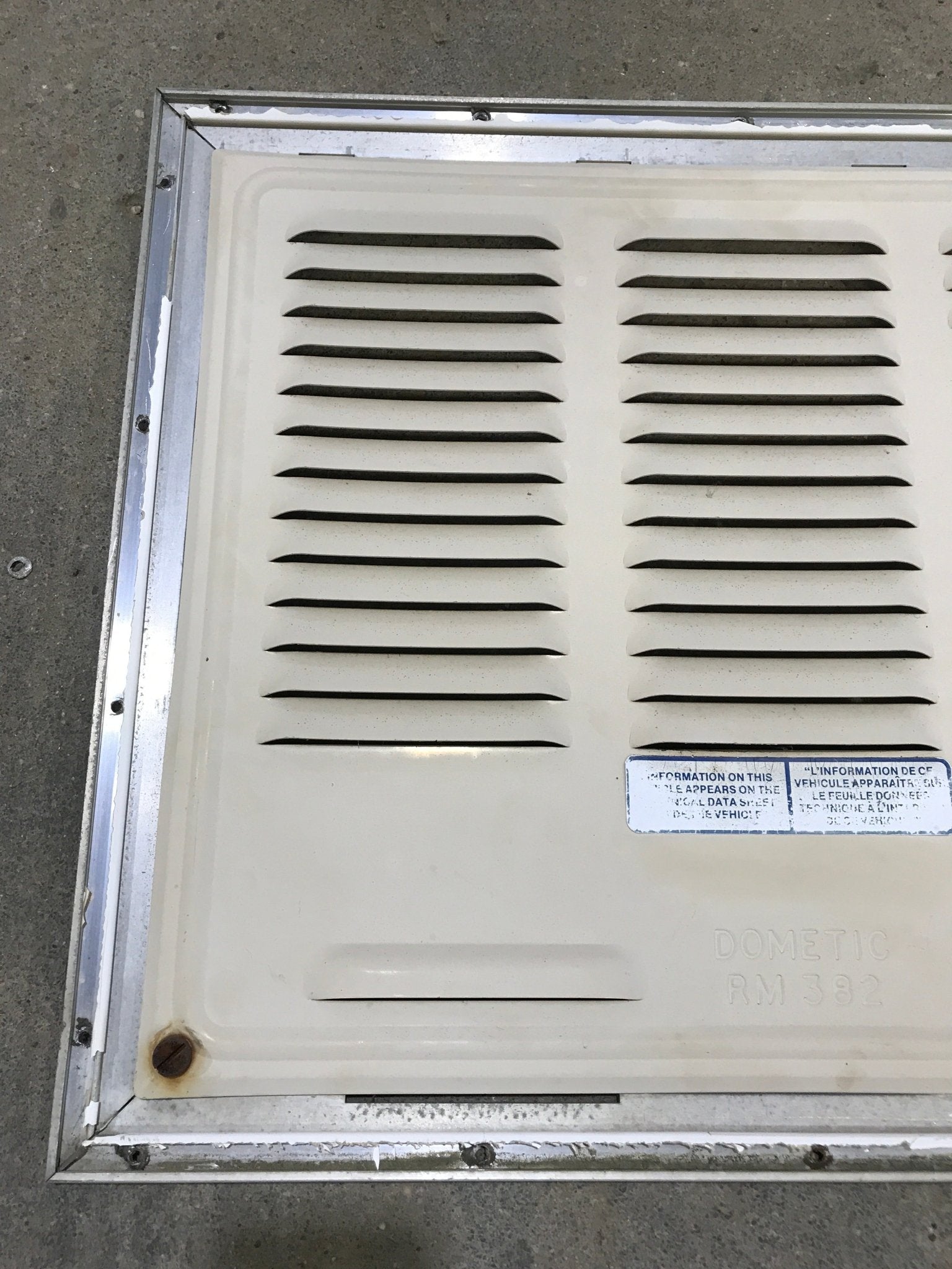 Used Retro DOMETIC (P/N UNKNOWN for RM382) - Off White Vent Door with Silver Trim - Young Farts RV Parts
