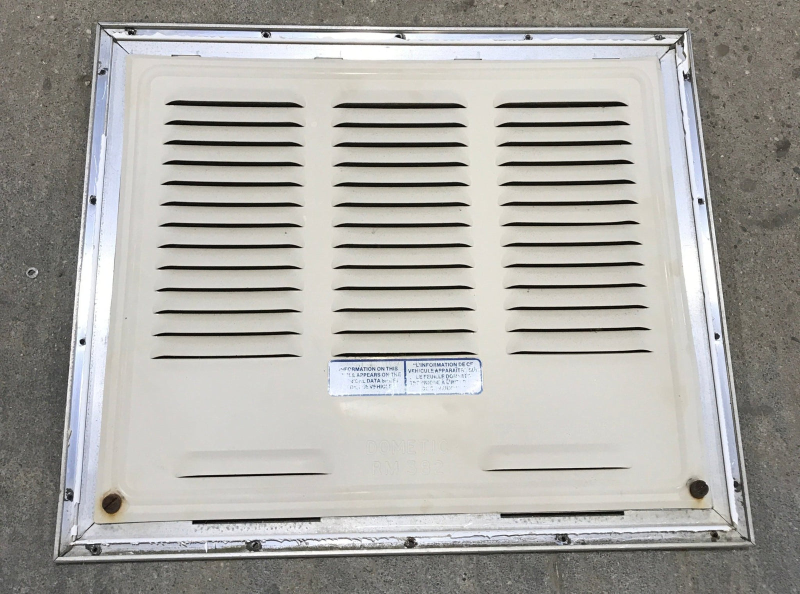 Used Retro DOMETIC (P/N UNKNOWN for RM382) - Off White Vent Door with Silver Trim - Young Farts RV Parts