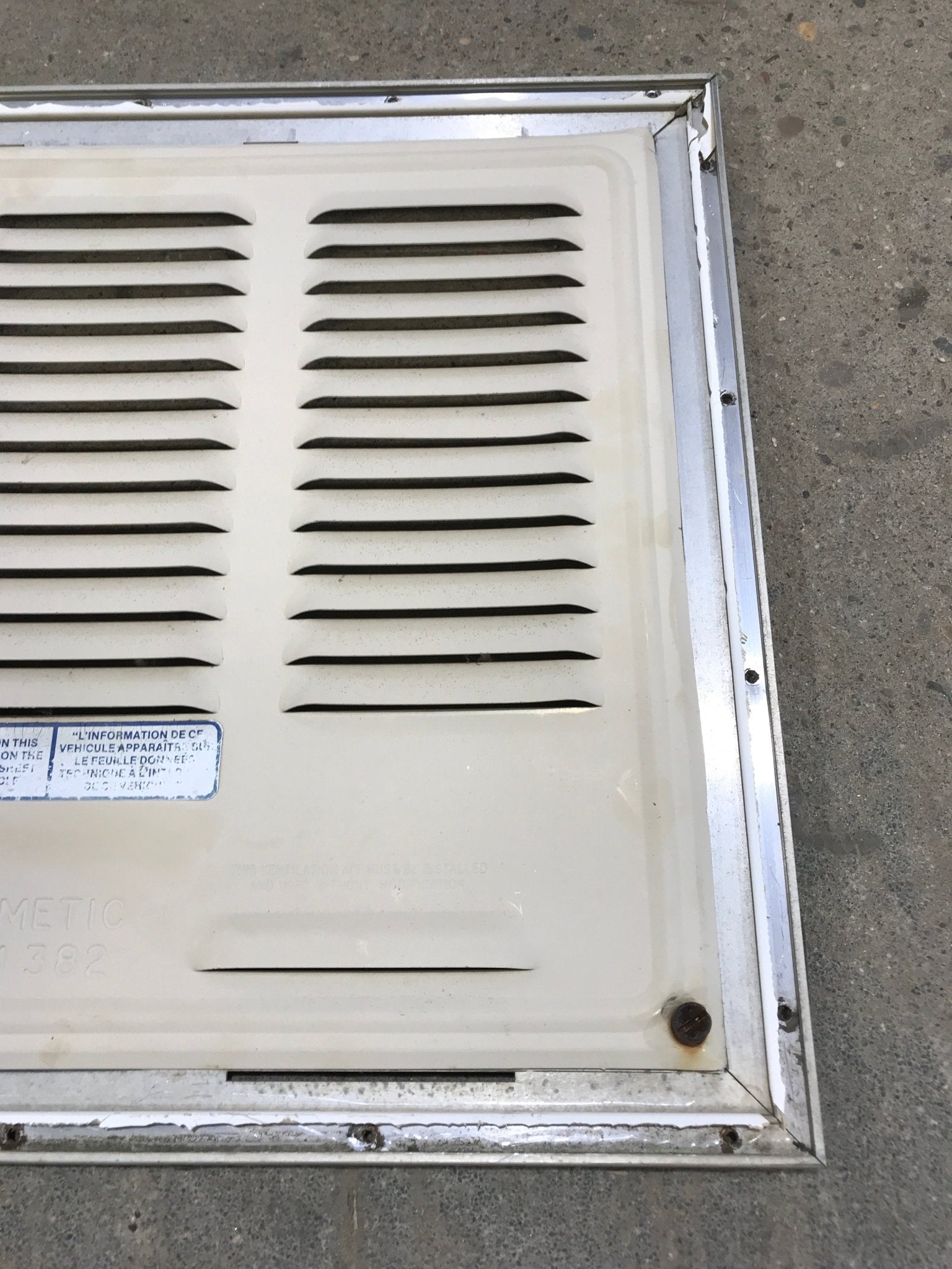 Used Retro DOMETIC (P/N UNKNOWN for RM382) - Off White Vent Door with Silver Trim - Young Farts RV Parts