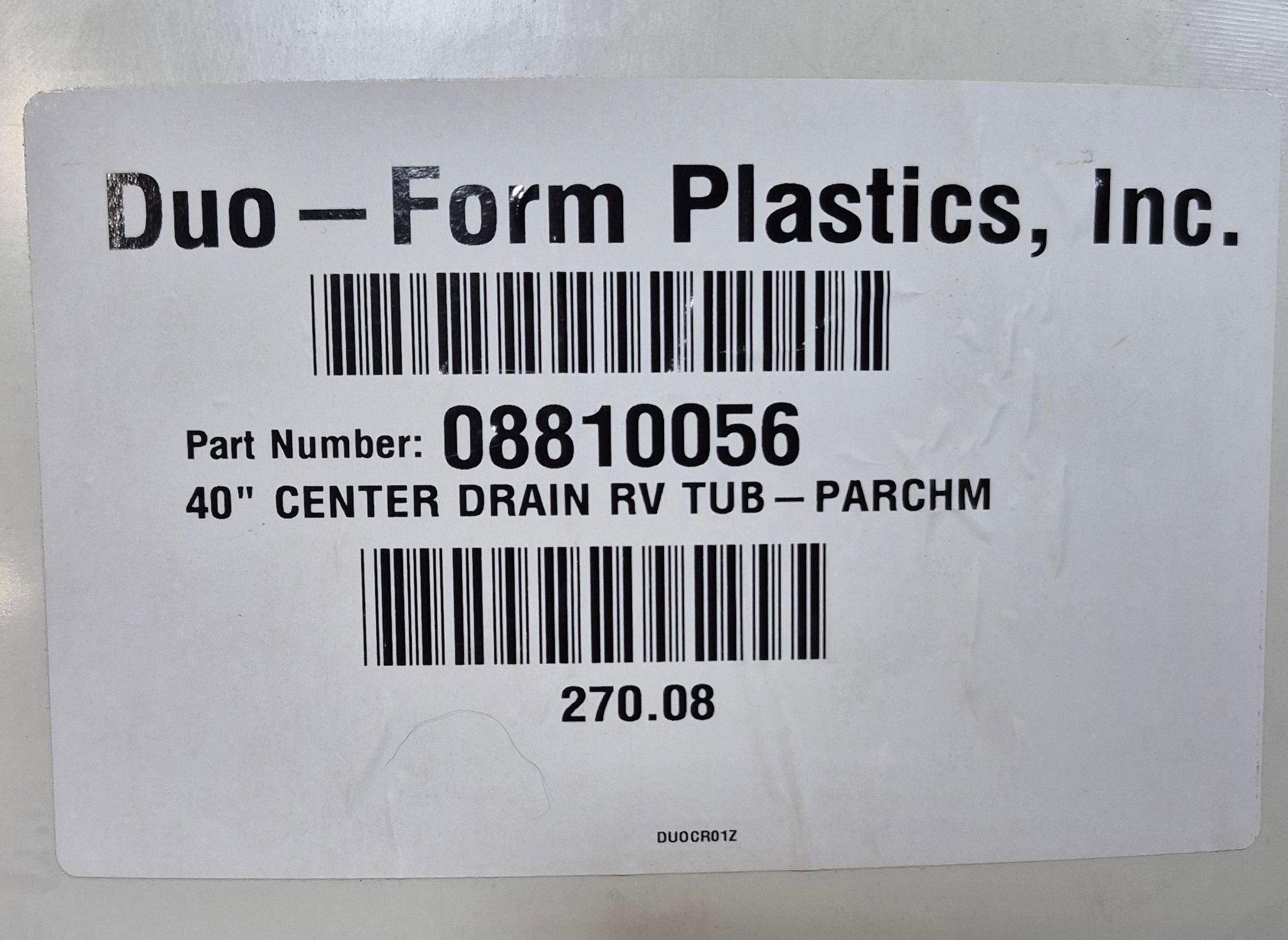 Used RV Bath Tub 40” x 24” - Center Drain - Young Farts RV Parts