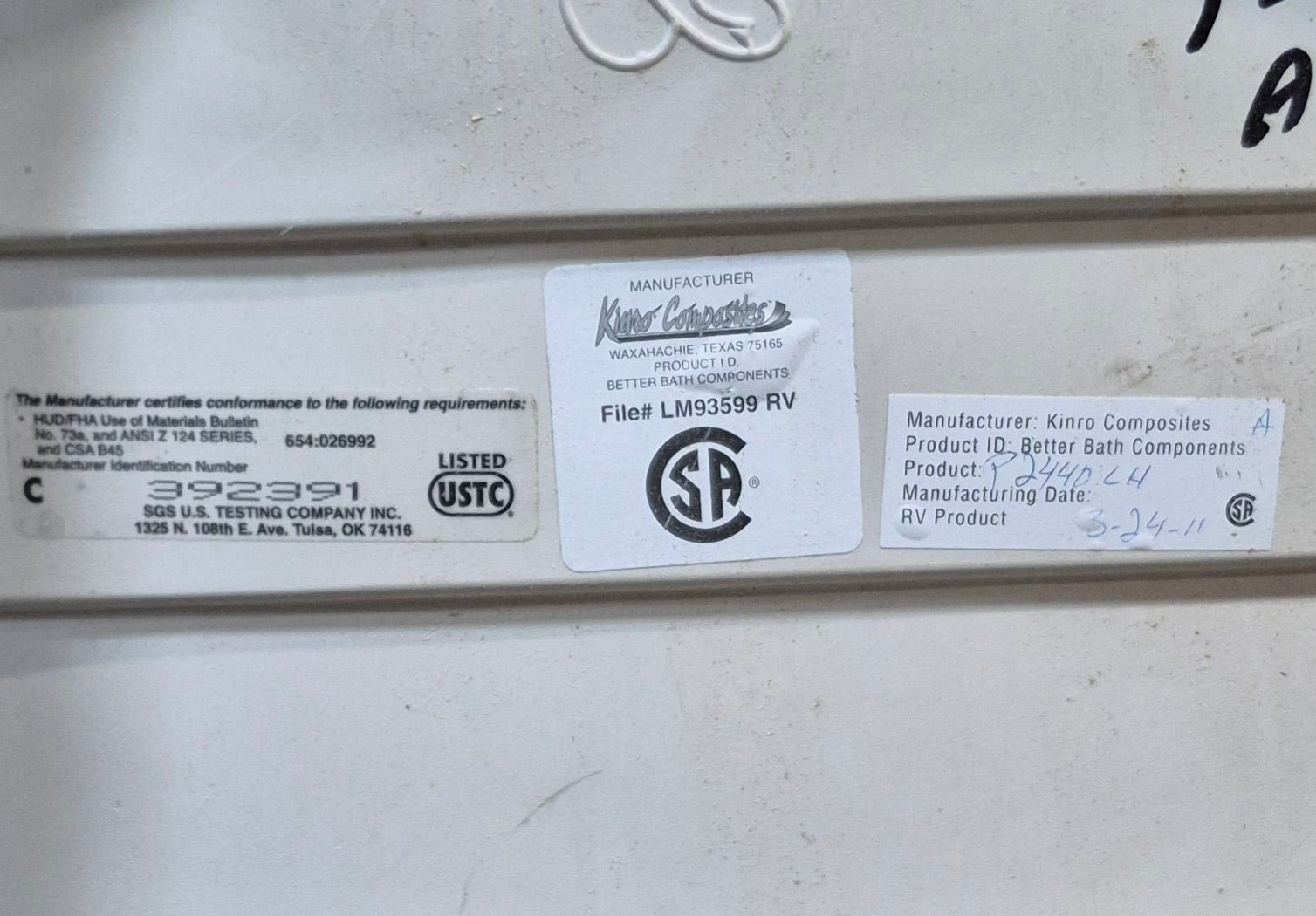 Used RV Bath Tub 40” x 24” Left Hand Drain - Young Farts RV Parts