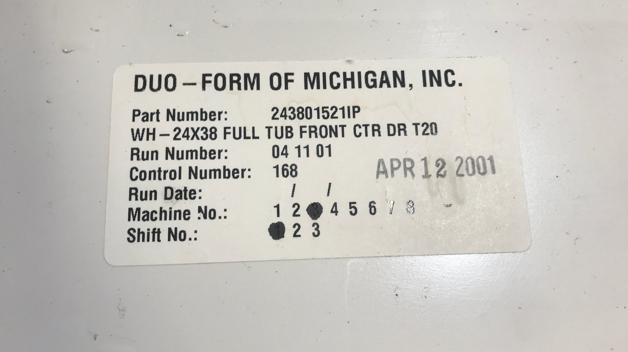 Used RV Bath Tub, Center Hand Drain - 38” L x 24" W - Young Farts RV Parts