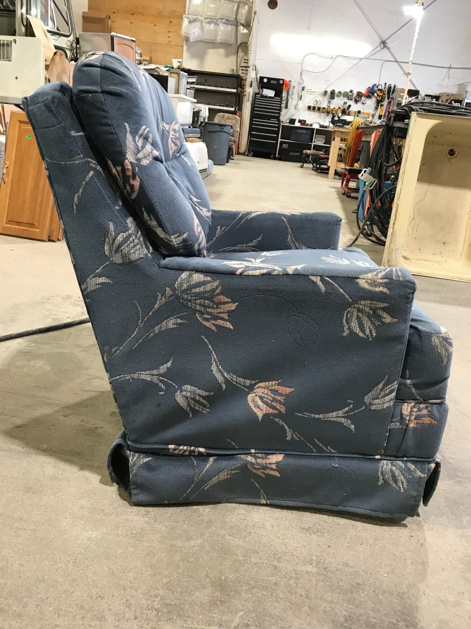 Used RV Chair - Blue with design - Young Farts RV Parts