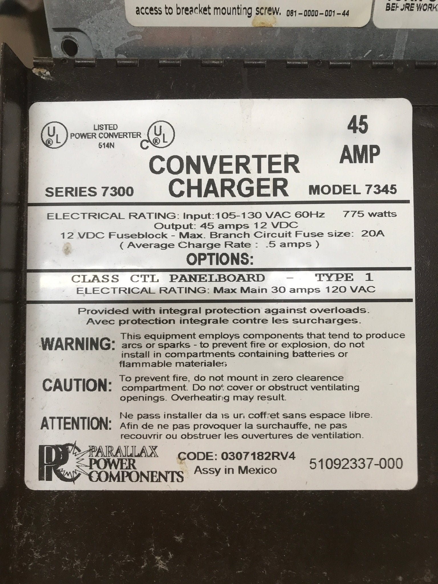 Used RV Converter Parallax 45 Amp 7300 Series - Young Farts RV Parts