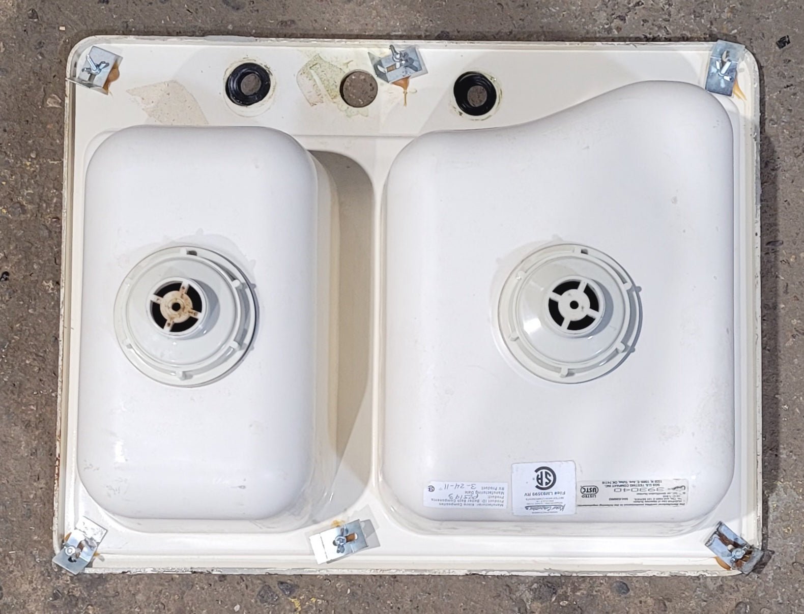 Used RV Double Kitchen Sink 24 3/8” W x 18 3/4” L - Young Farts RV Parts