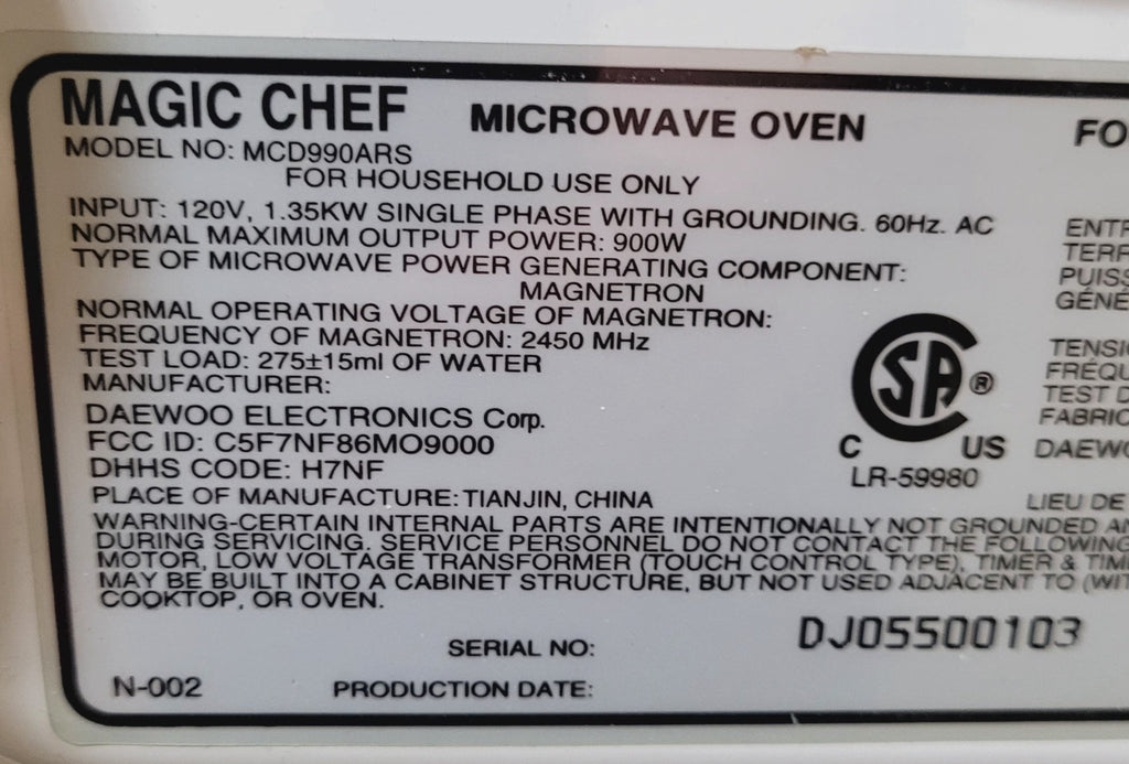 Used RV Microwave Magic Chef 19 1/2" W x 12 1/2" H x 13 3/4" D - Young Farts RV Parts