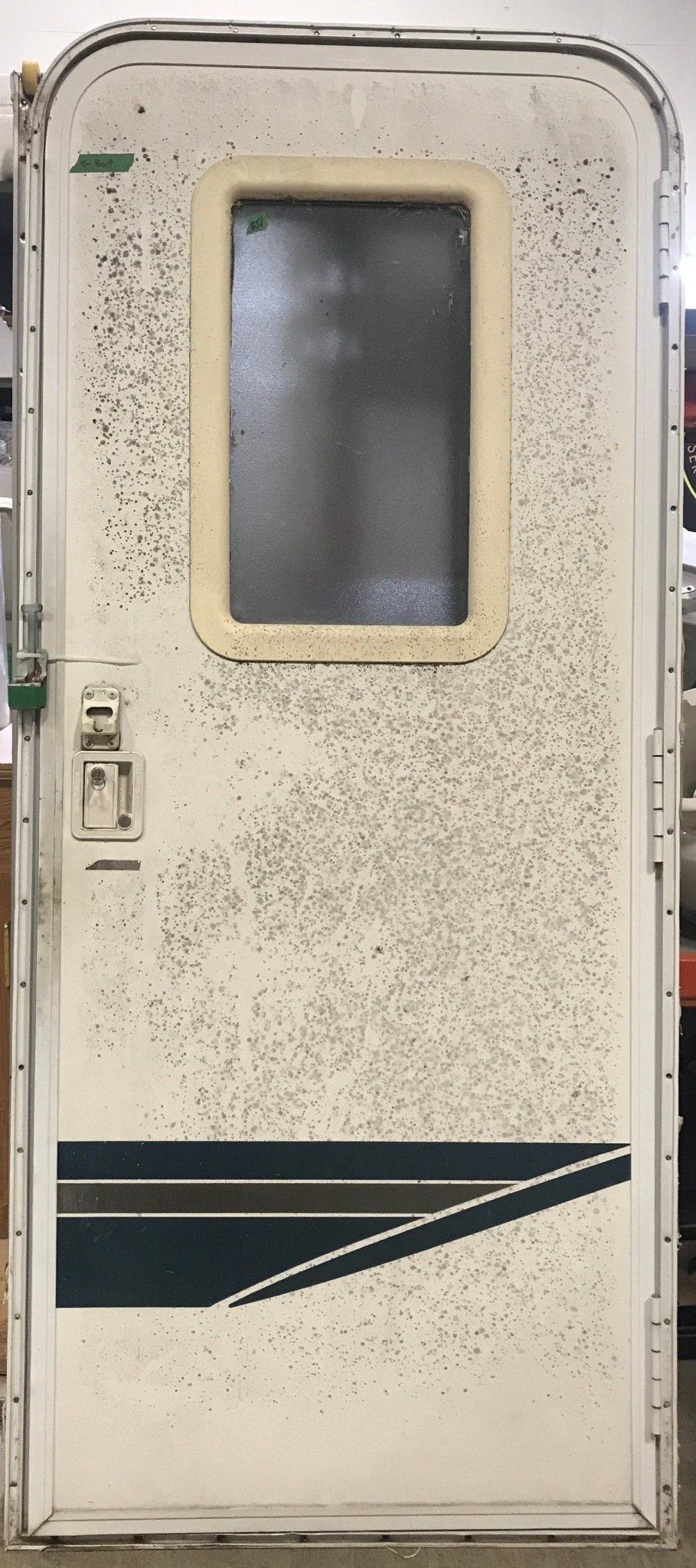 Used RV Radius Corner Entry Door 29 1/2" W x 71 1/2" H - Young Farts RV Parts