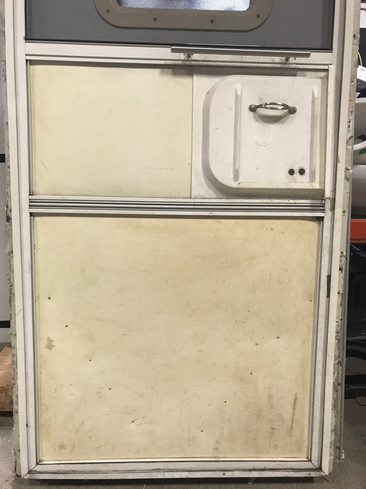 Used RV Radius Corner Entry Door 29 1/2" W x 71 1/2" H - Young Farts RV Parts