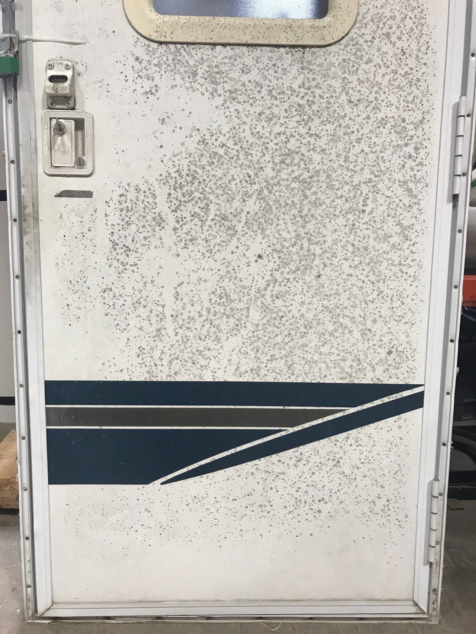 Used RV Radius Corner Entry Door 29 1/2" W x 71 1/2" H - Young Farts RV Parts