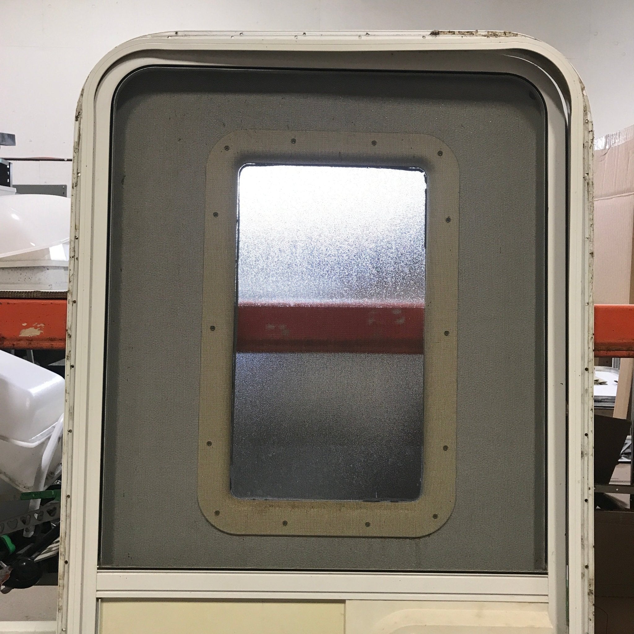 Used RV Radius Corner Entry Door 29 1/2" W x 71 1/4" H - Young Farts RV Parts