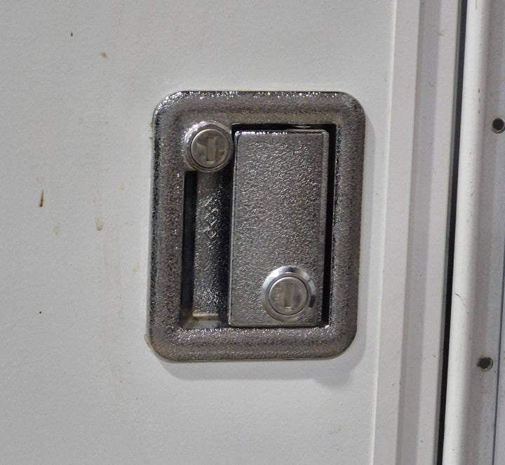 Used RV Radius Toy Hauler Garage Door 35 1/2" x 72" - Young Farts RV Parts