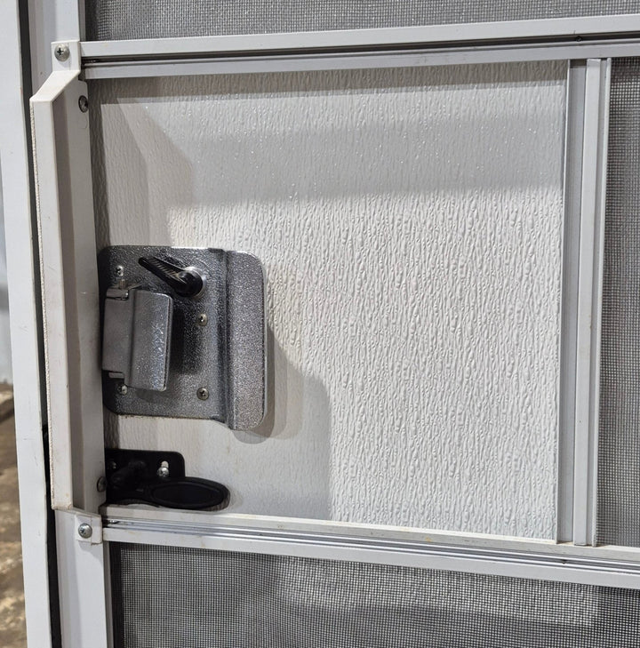 Used RV Radius Toy Hauler Garage Door 35 1/2" x 72" - Young Farts RV Parts