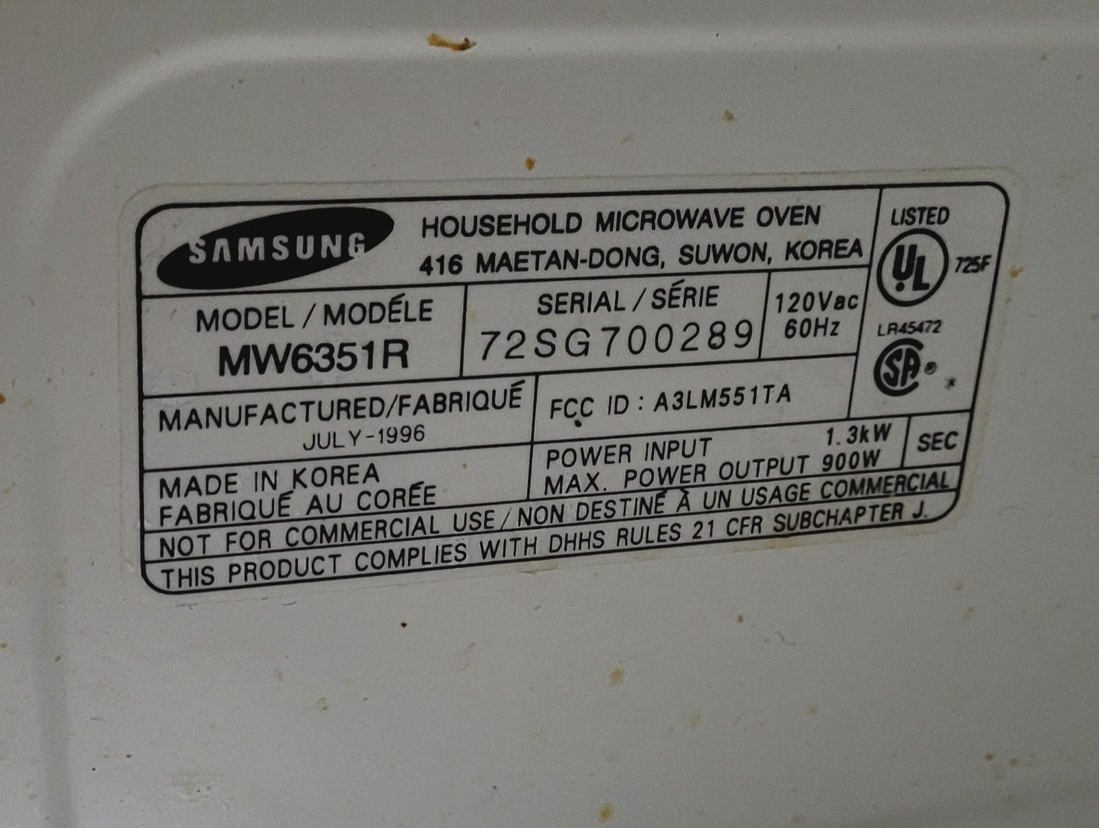 Used SAMSUNG RV Microwave 21 1/2