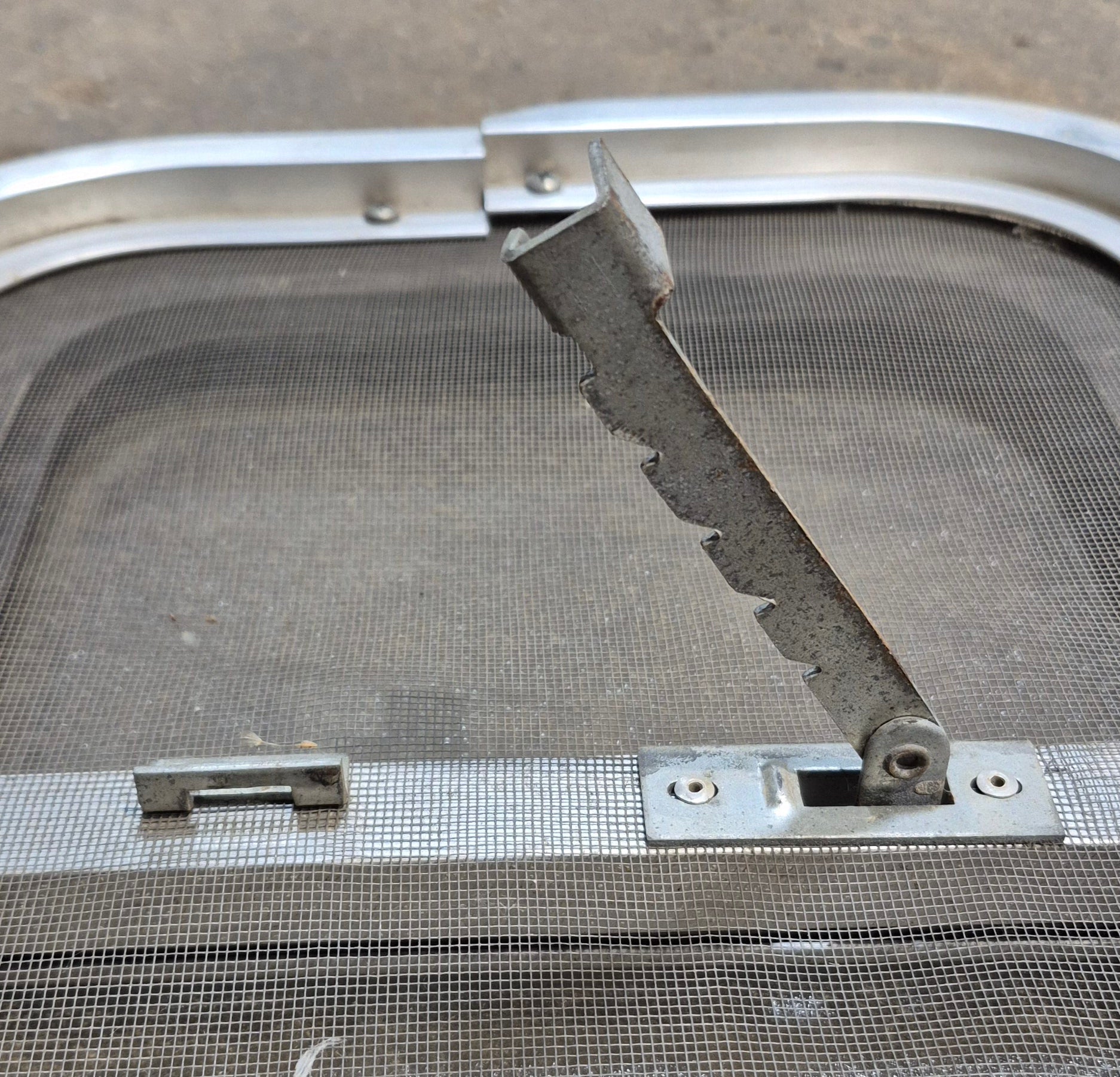 Used Silver - ish Radius Opening Window : 16 1/2 x 11 1/4" x 2" D - Young Farts RV Parts