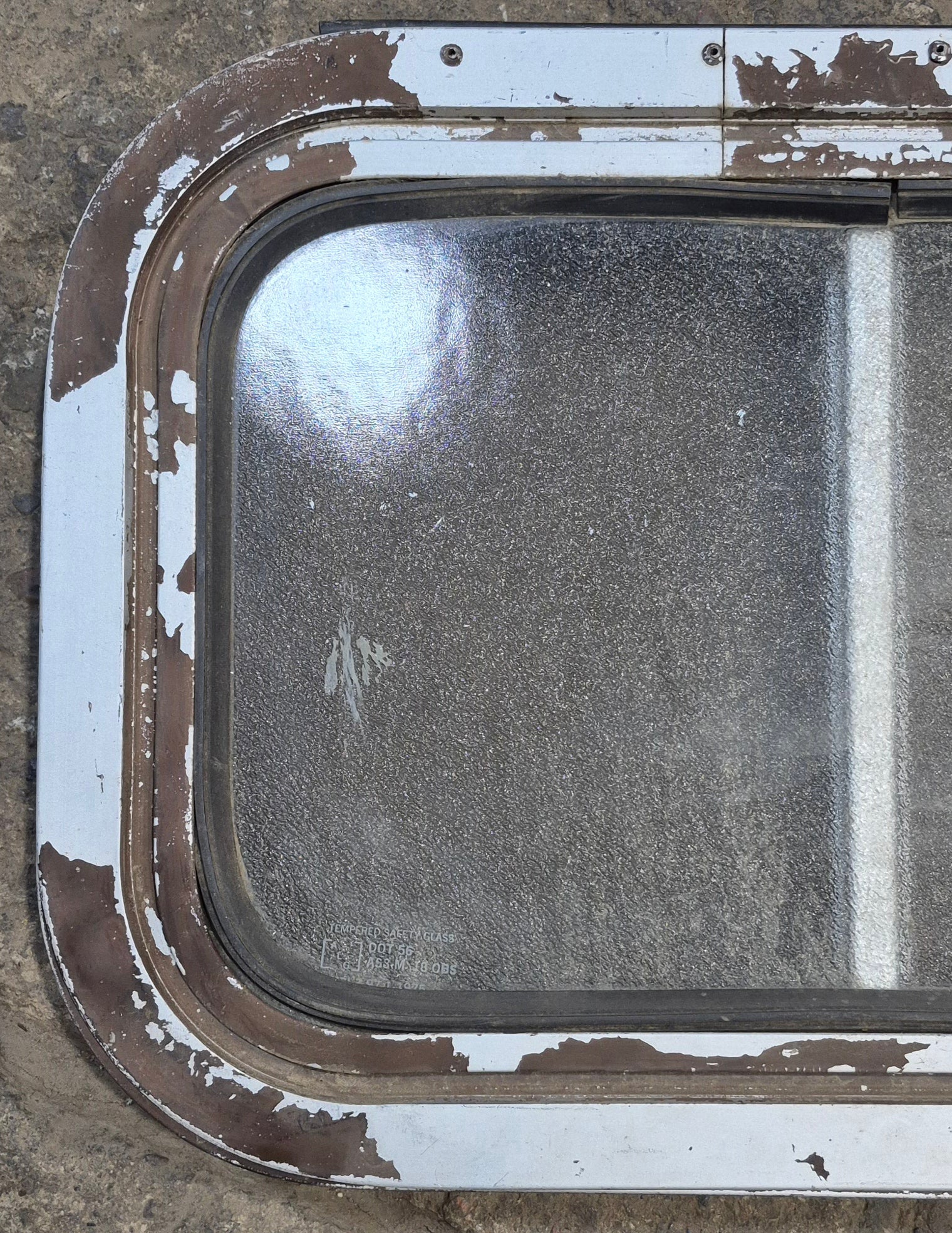 Used Silver - ish Radius Opening Window : 16 1/2 x 11 1/4" x 2" D - Young Farts RV Parts