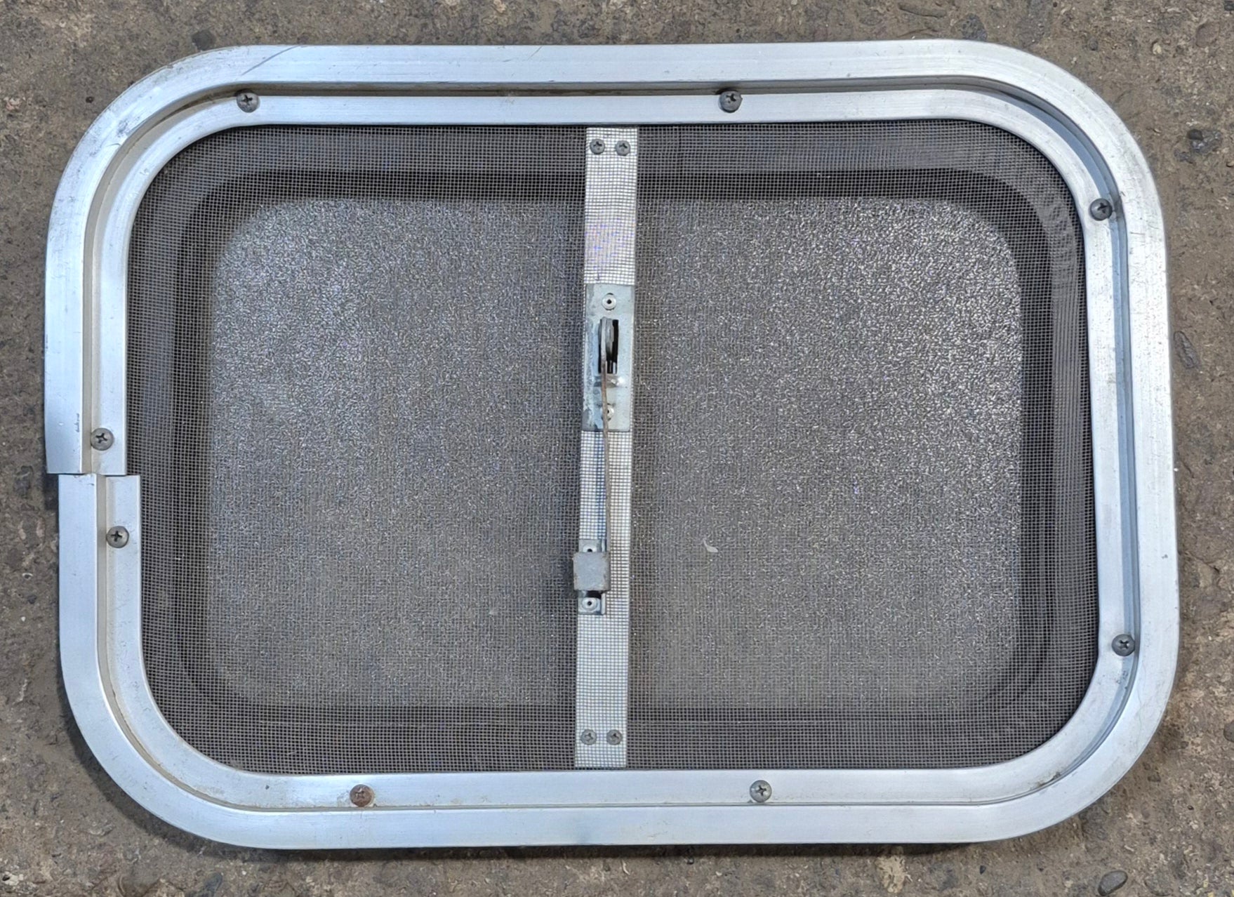 Used Silver - ish Radius Opening Window : 16 1/2 x 11 1/4" x 2" D - Young Farts RV Parts