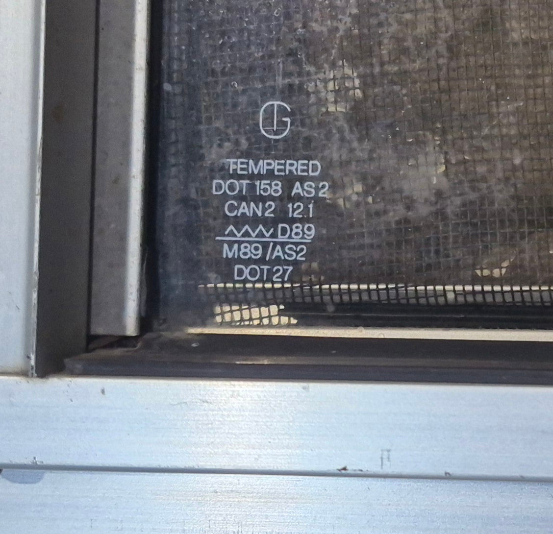 Used Silver Radius Opening Window : 16" W x 27 1/2" H x 1 3/4" D - Young Farts RV Parts