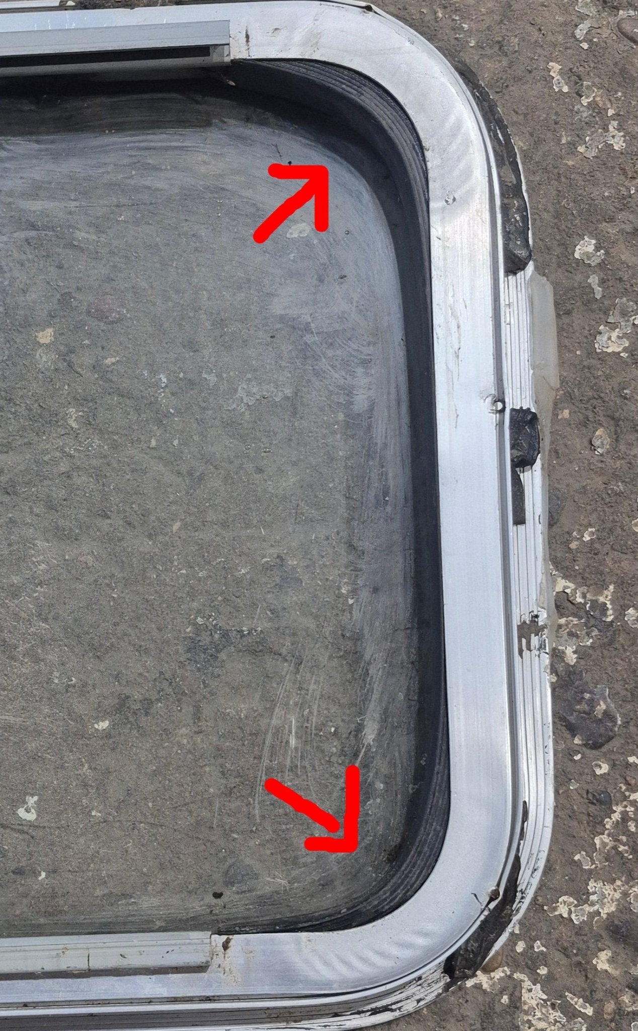 Used Silver Radius Opening Window : 29 1/4 X 14 1/4 X 2" D - Young Farts RV Parts