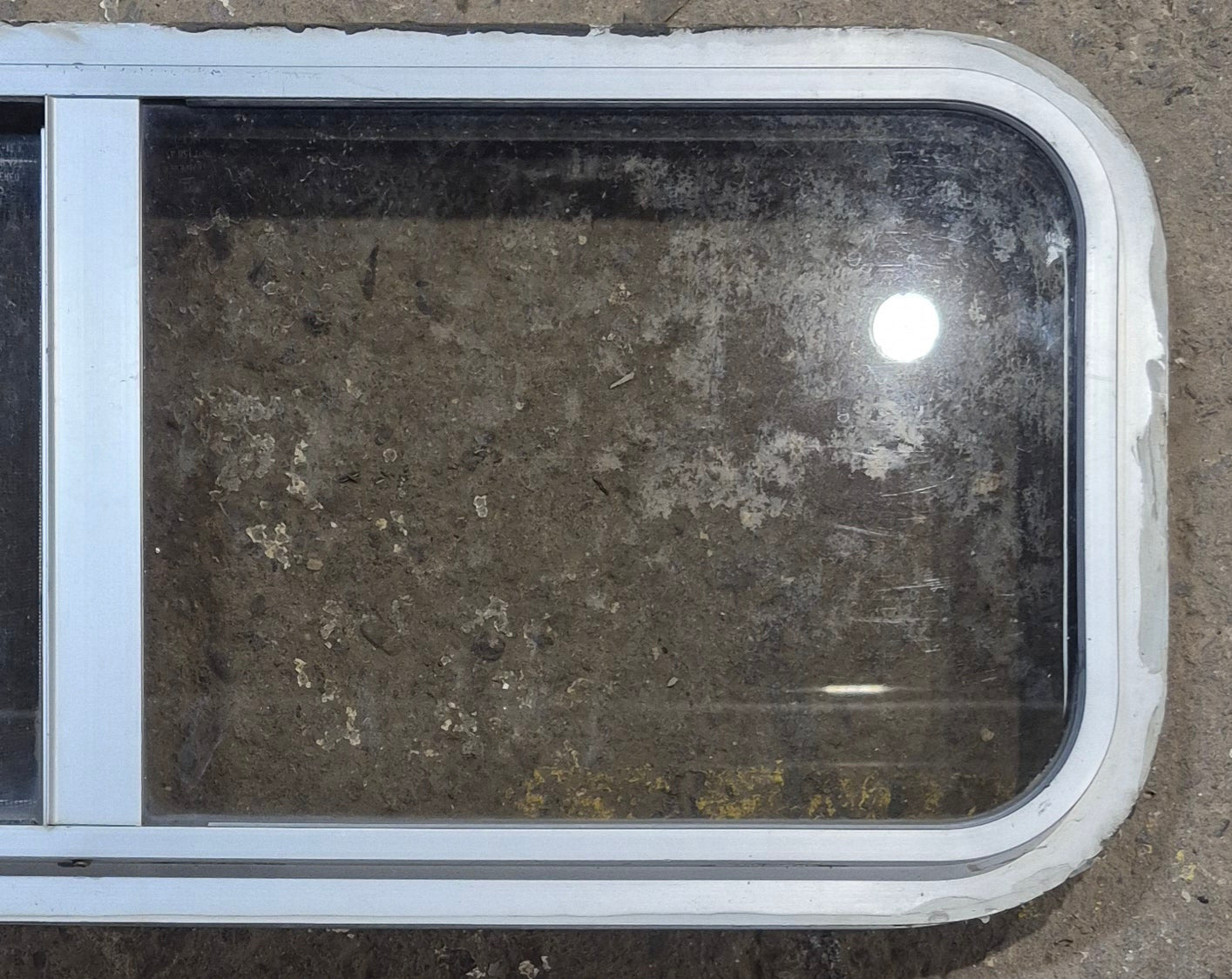 Used Silver Radius Opening Window : 30" W x 11 1/2" H x 1 3/4" D - Young Farts RV Parts