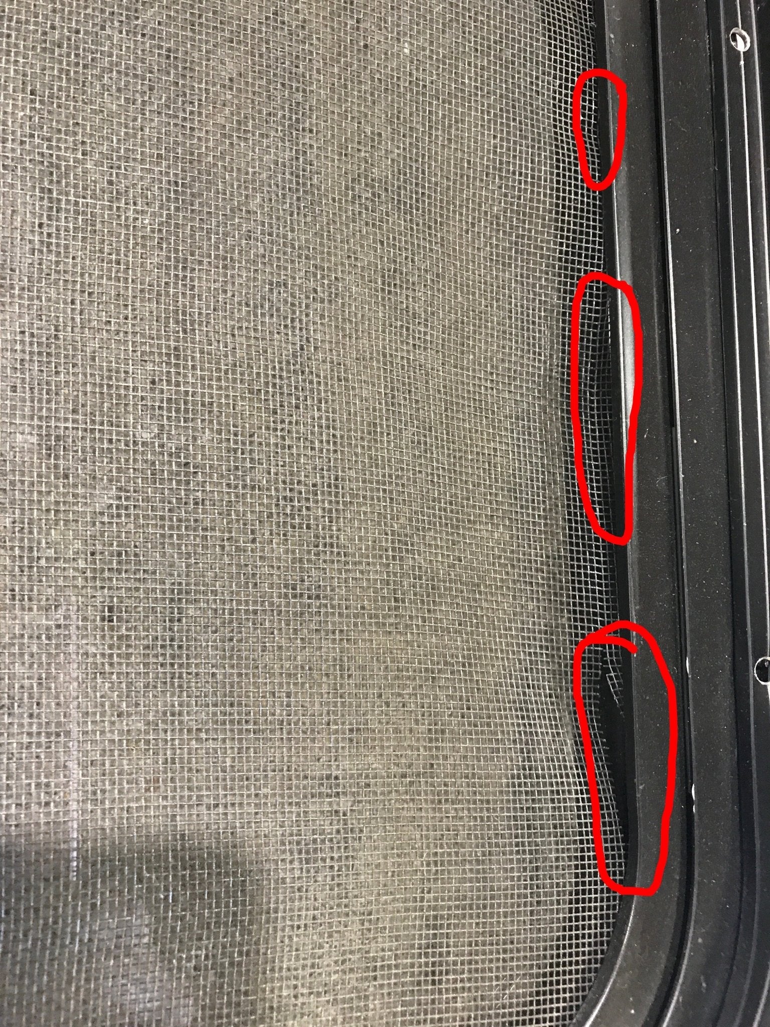 Used Slanted Black Radius Opening Window : 36 3/4" W x 13 1/2" H x 2" D - Young Farts RV Parts