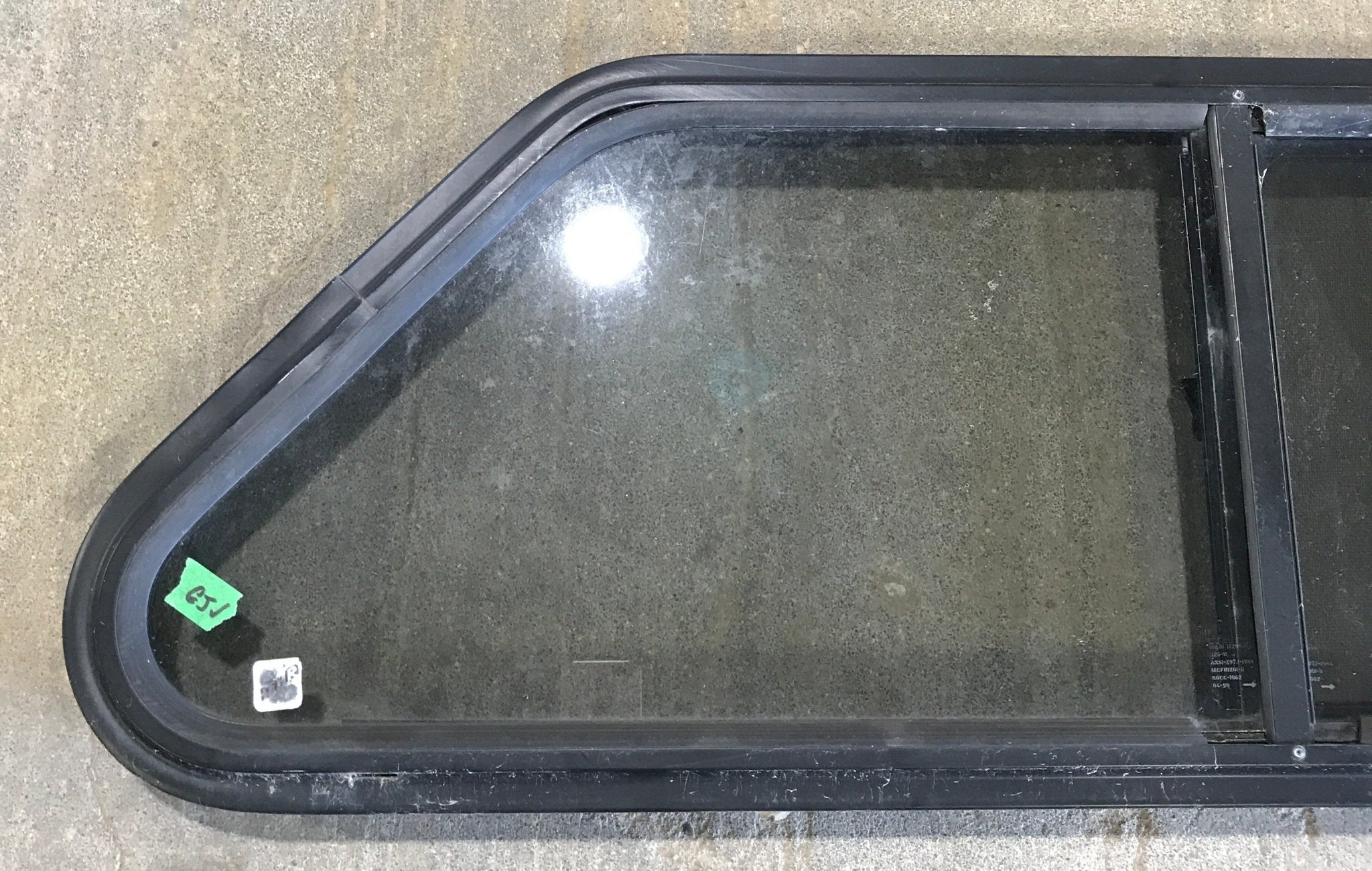 Used Slanted Black Radius Opening Window : 36 3/4" W x 13 1/2" H x 2" D - Young Farts RV Parts